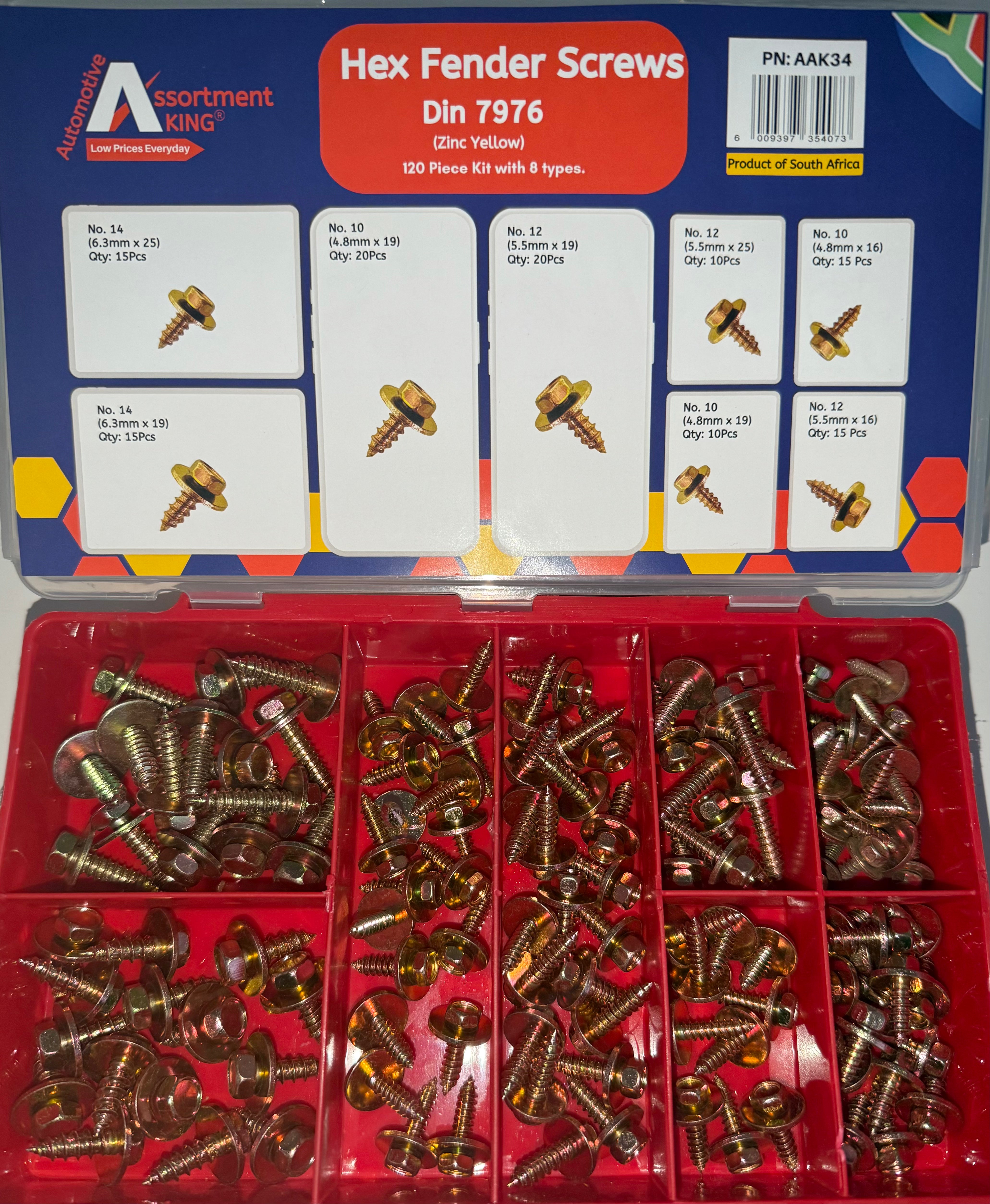 Hex Fender Screws Assortment Kit Din 7976 (Zinc Yellow) - 120 PCS