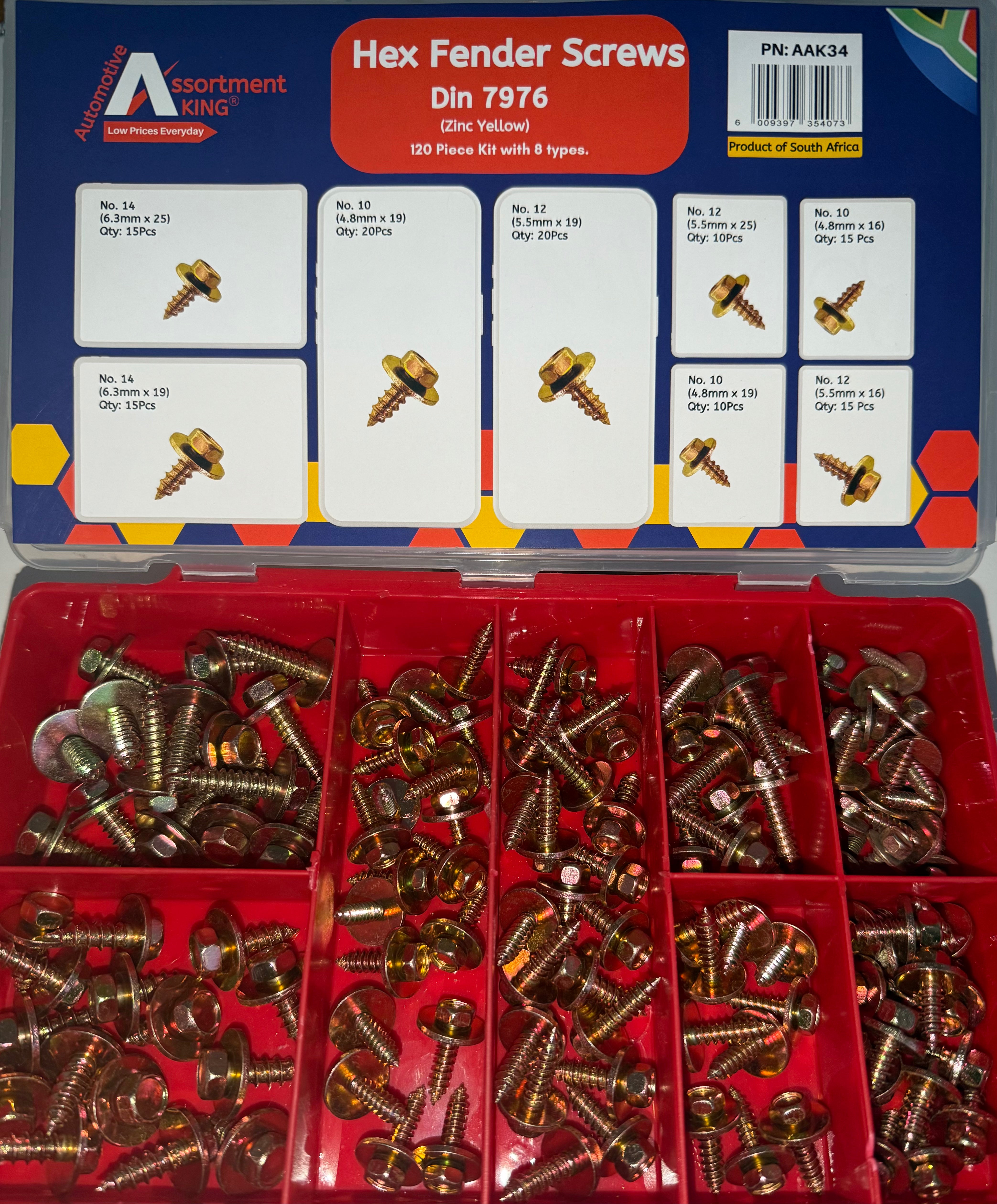 Hex Fender Screws Assortment Kit Din 7976 (Zinc Yellow) - 120 PCS