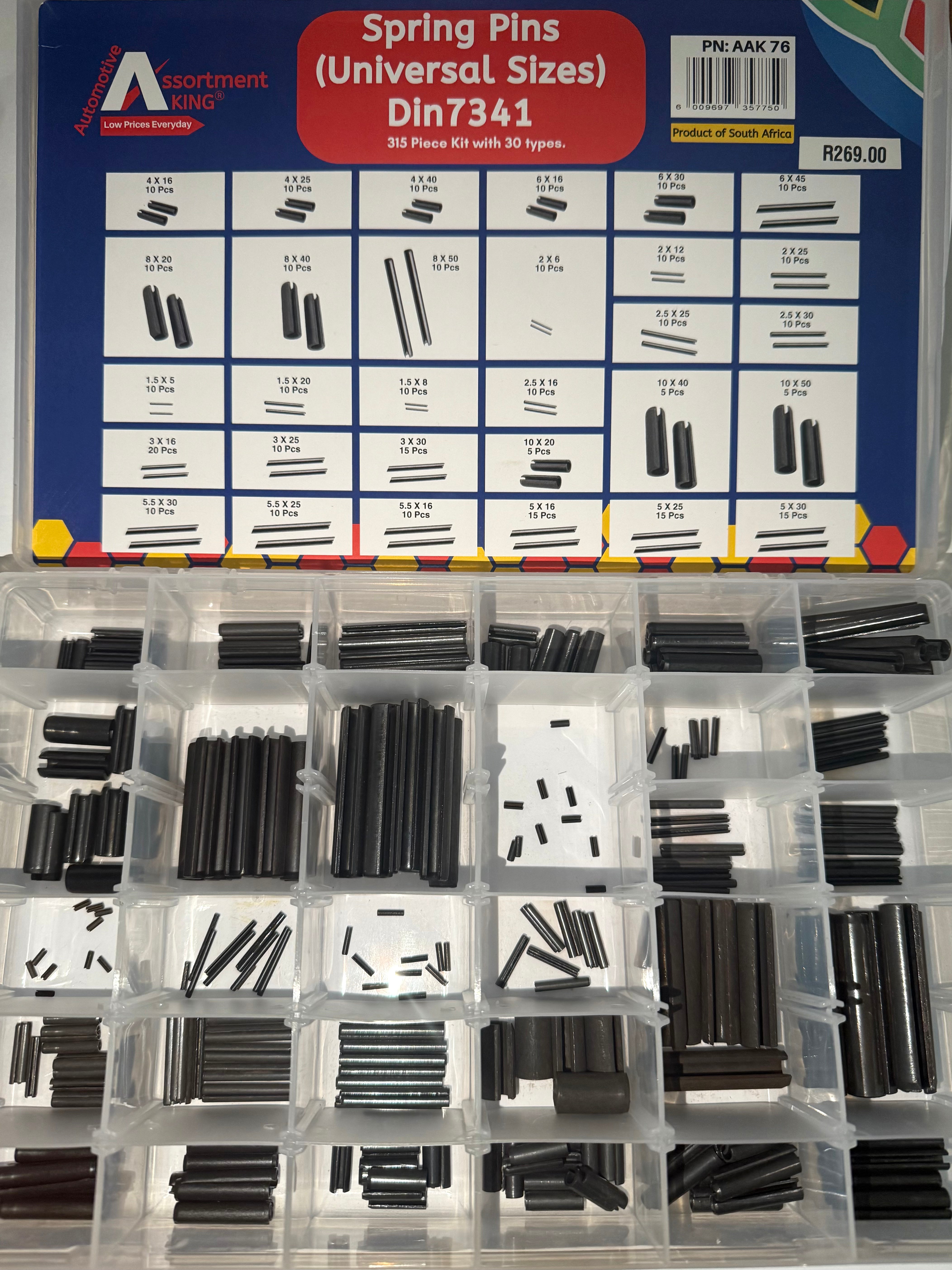 Spring Pins (Universal Sizes) Din 7341 (315 Pieces) | Large Box