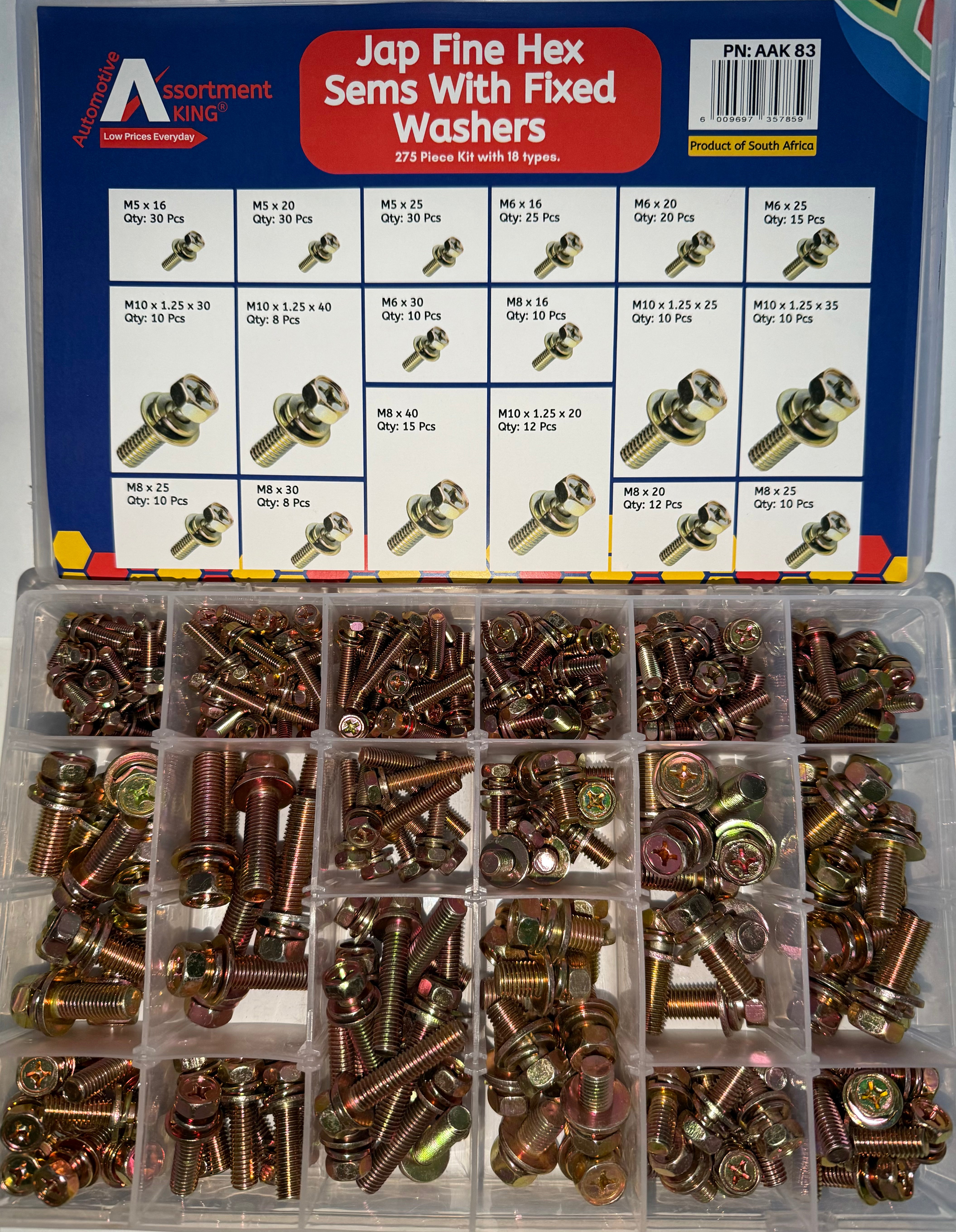 Jap Fin Hex Sems With Fixed Washers (275-Piece Kit) | Large Box