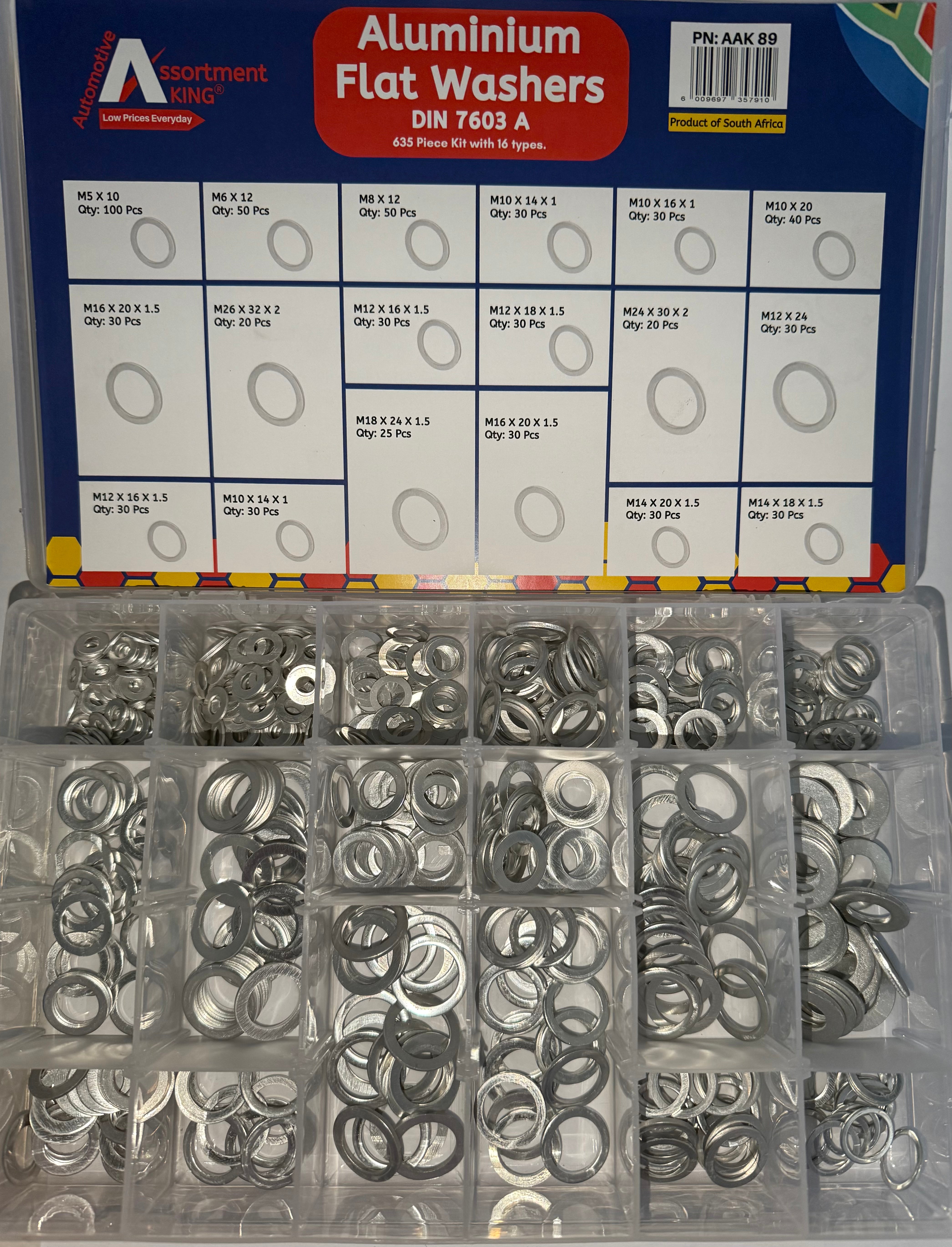 Aluminium Flat Washers Din 7603 A – Assorted Kit (635 Pieces) | Large Box