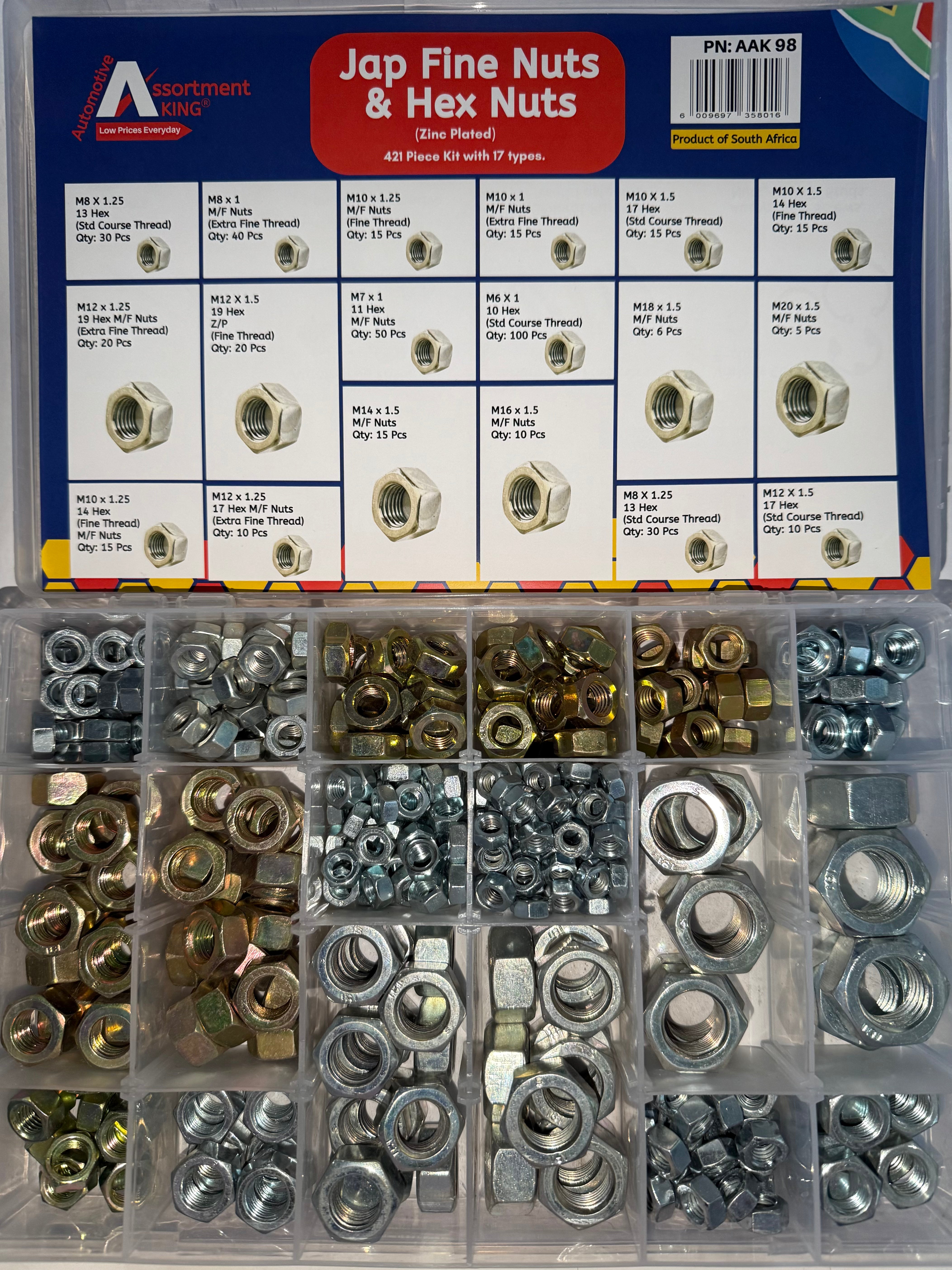 Jap Fine Nuts & Hex Nuts (Zinc Plated) 421 PCS | Large Box