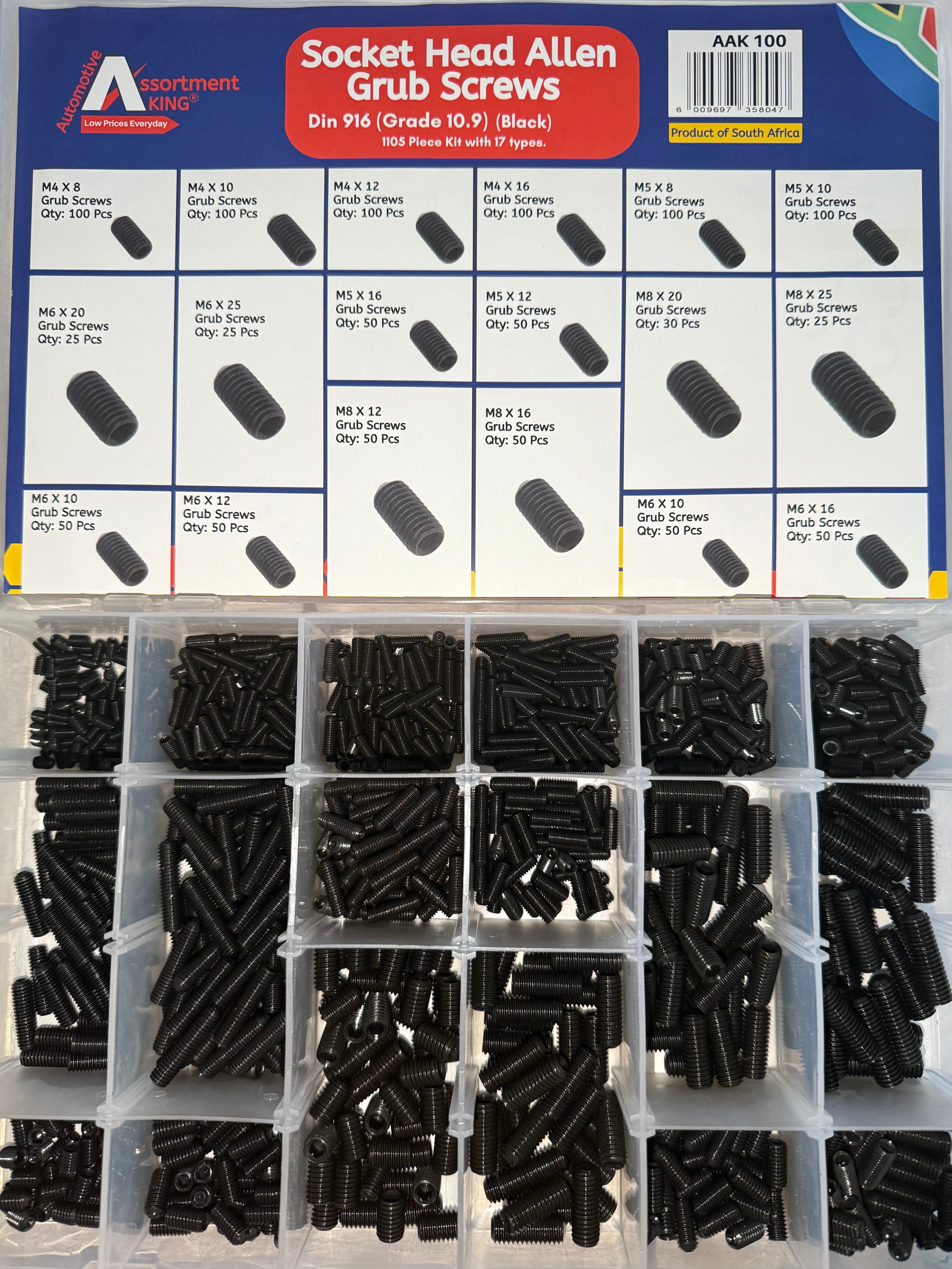Socket Head Allen Grub Screws - Din 916 (Grade 10.9) (Black) 1105 PCS | Large Box