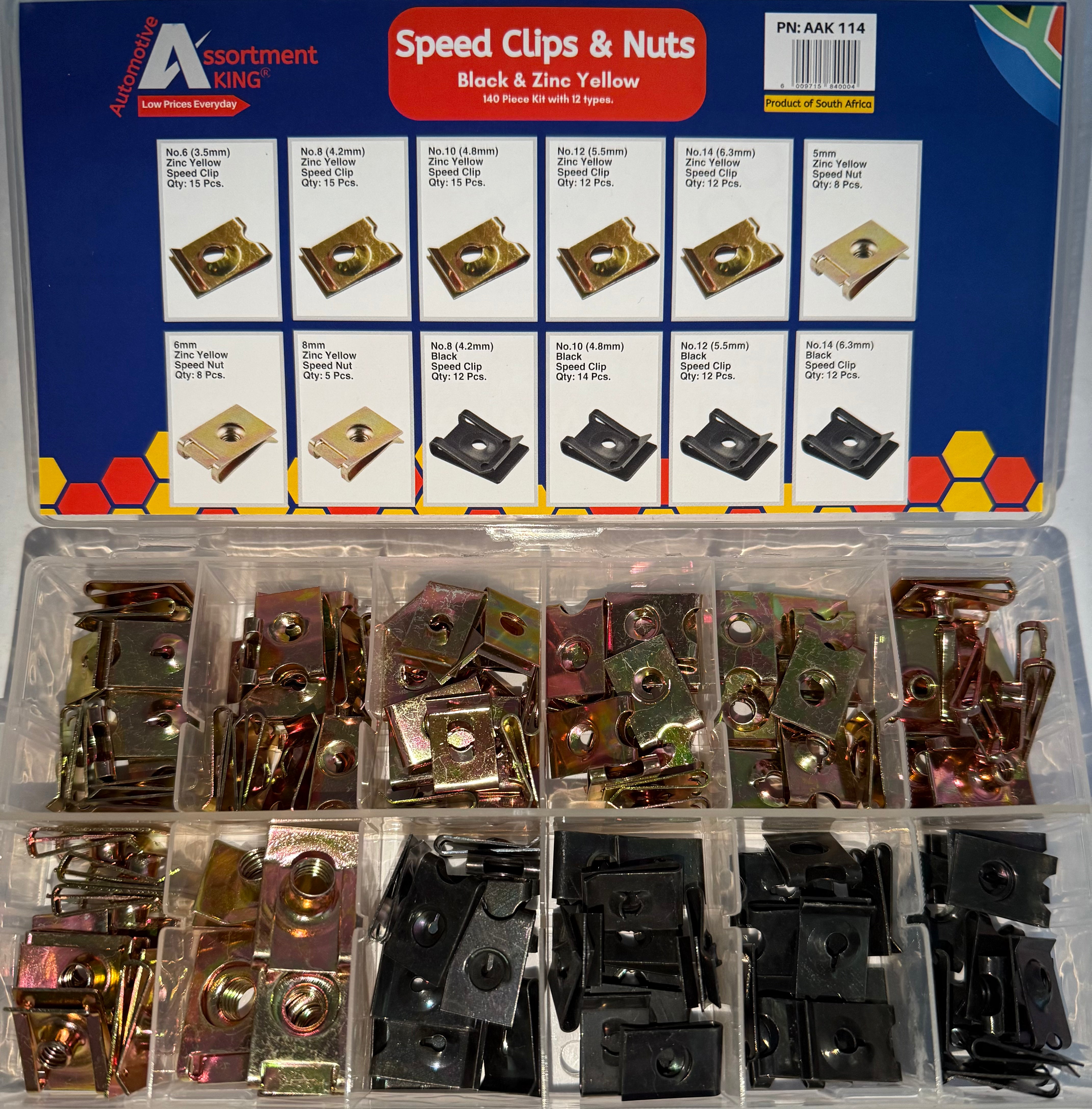 Speed Clips & Nuts - Black & Zinc Yellow 140 PCS | Large Box