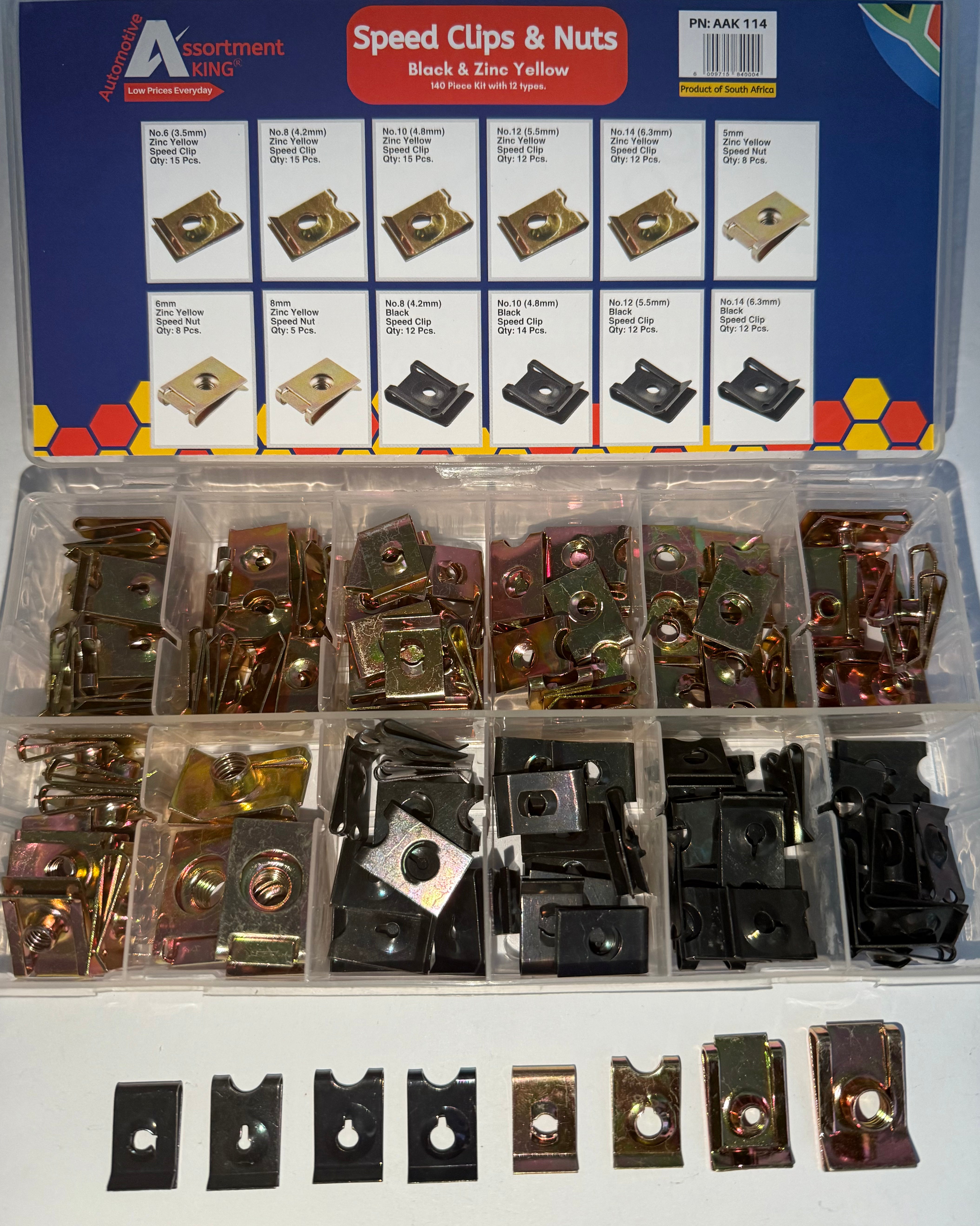 Speed Clips & Nuts - Black & Zinc Yellow 140 PCS | Large Box