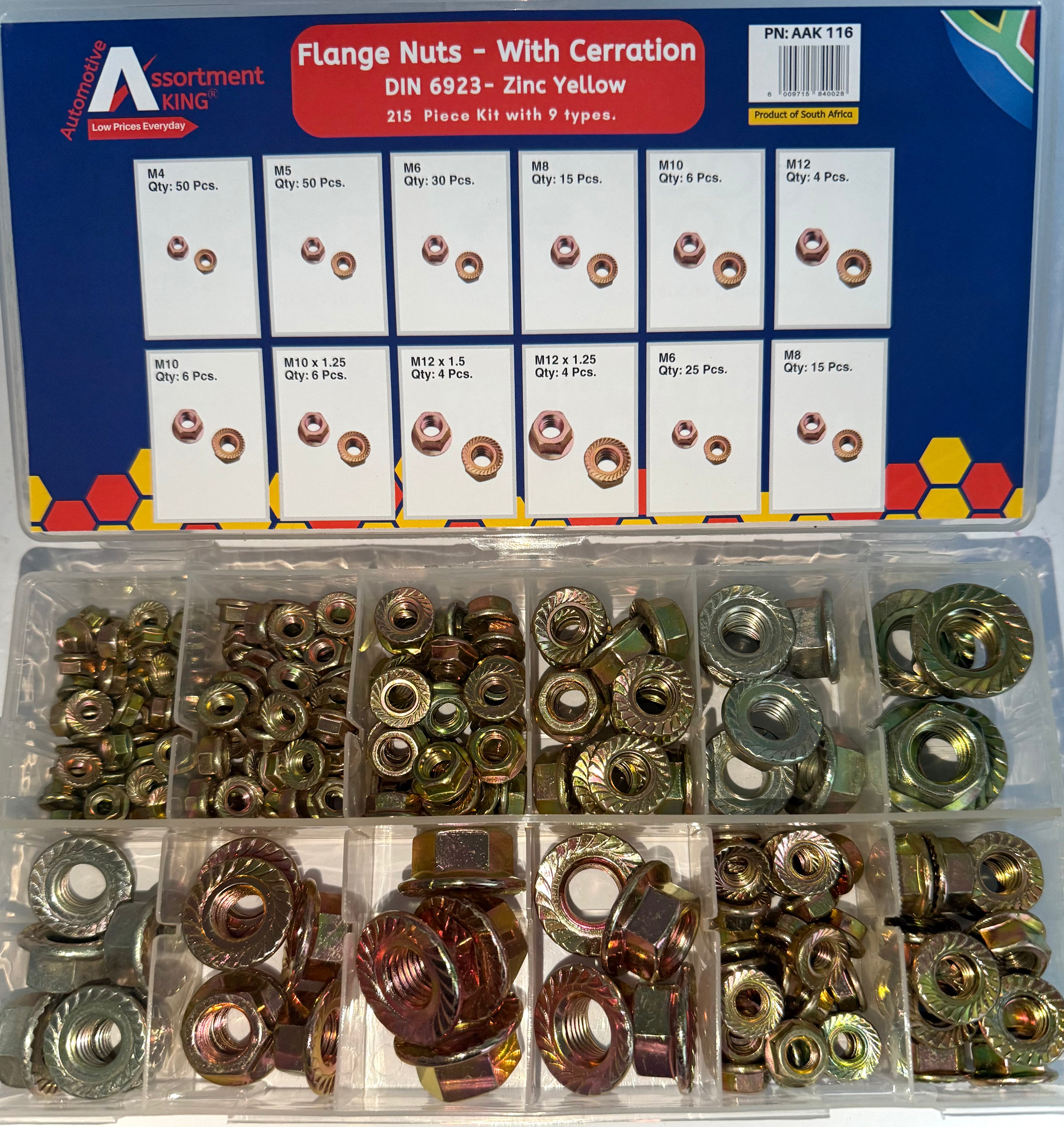 Flange Nuts-With Cerration - Din 6923-Zinc Yellow 215 PCS | Large Box
