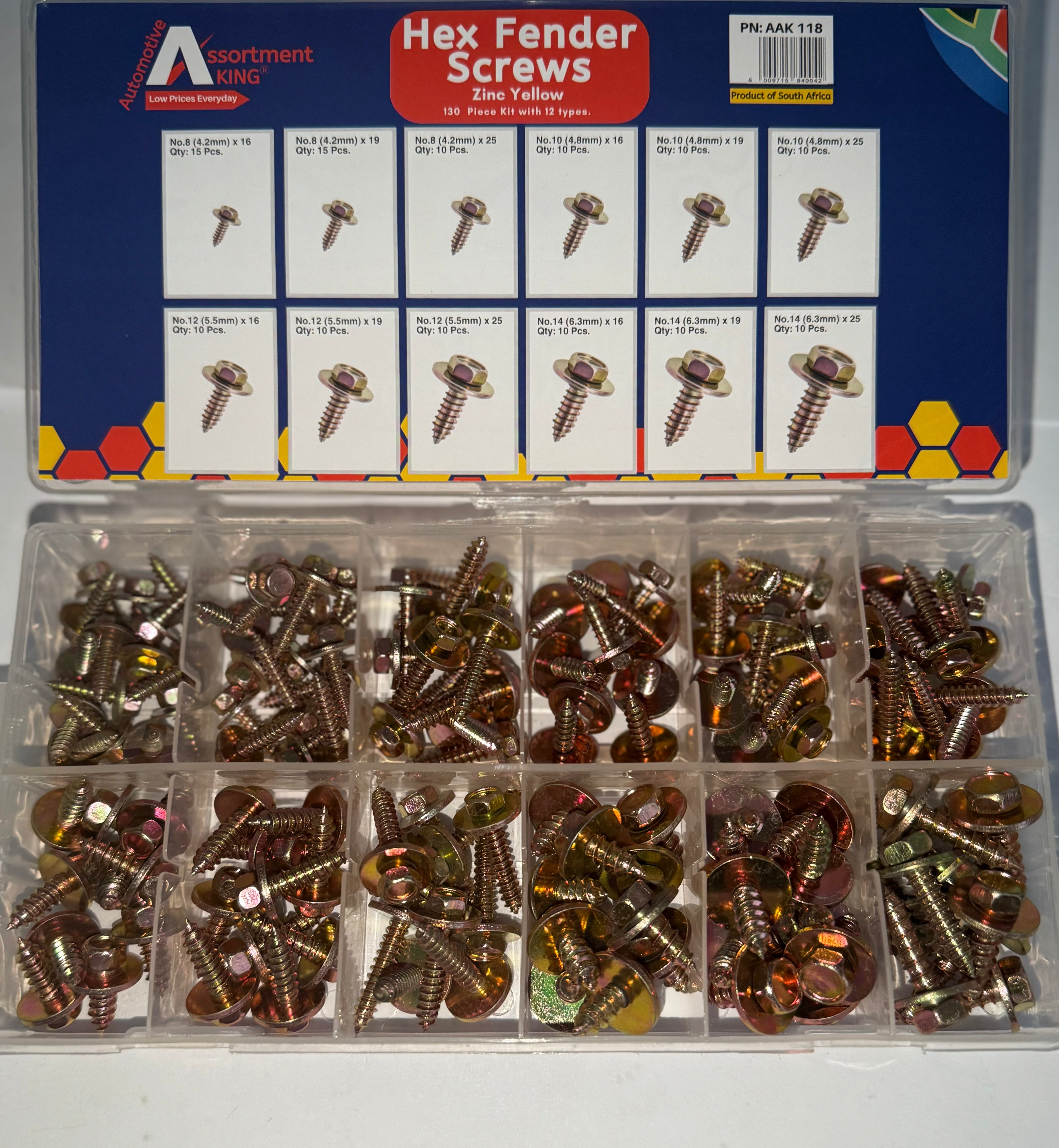 Hex Fender Screws - Zinc Yellow 130 PCS | Large Box