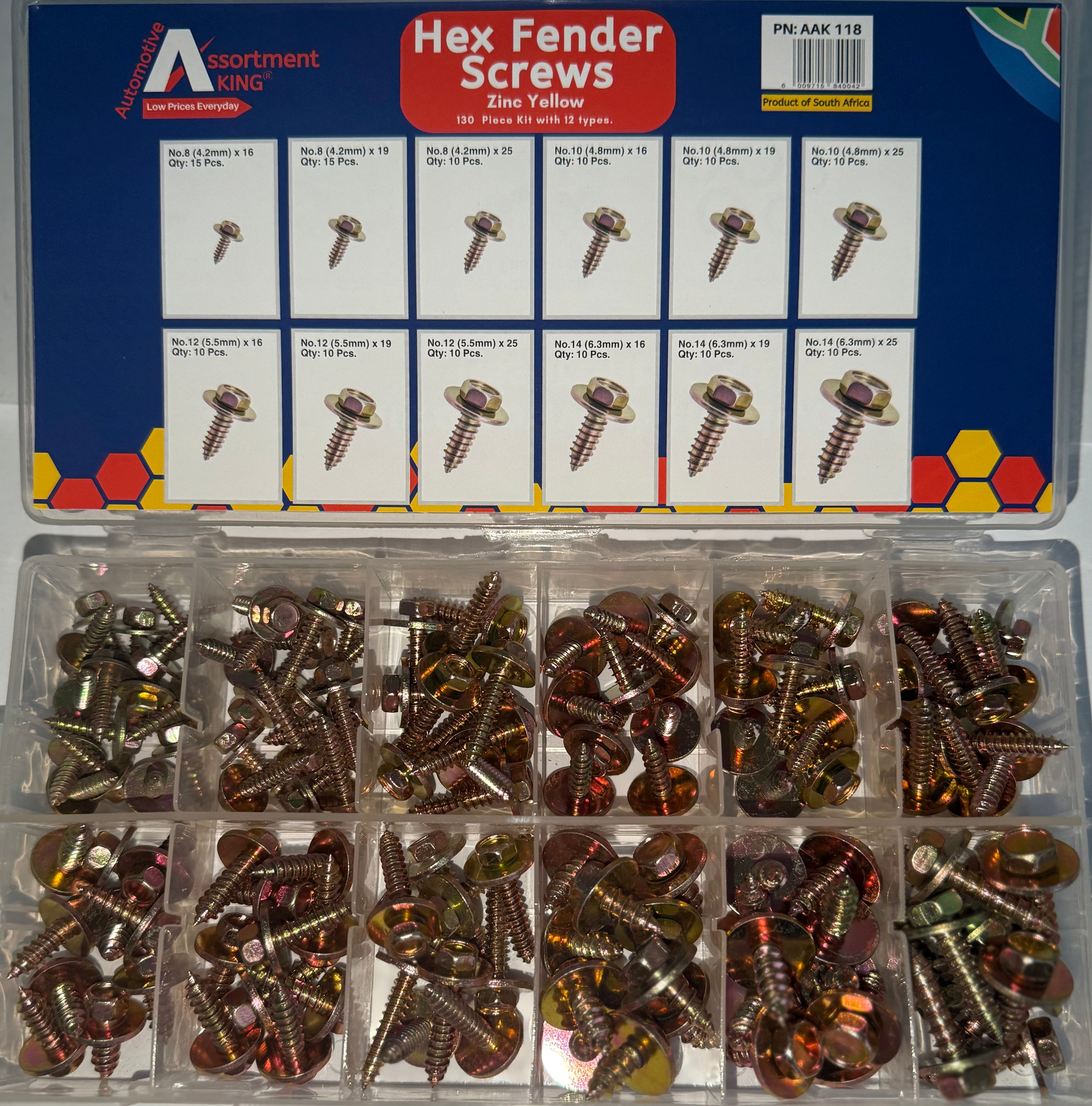 Hex Fender Screws - Zinc Yellow 130 PCS | Large Box