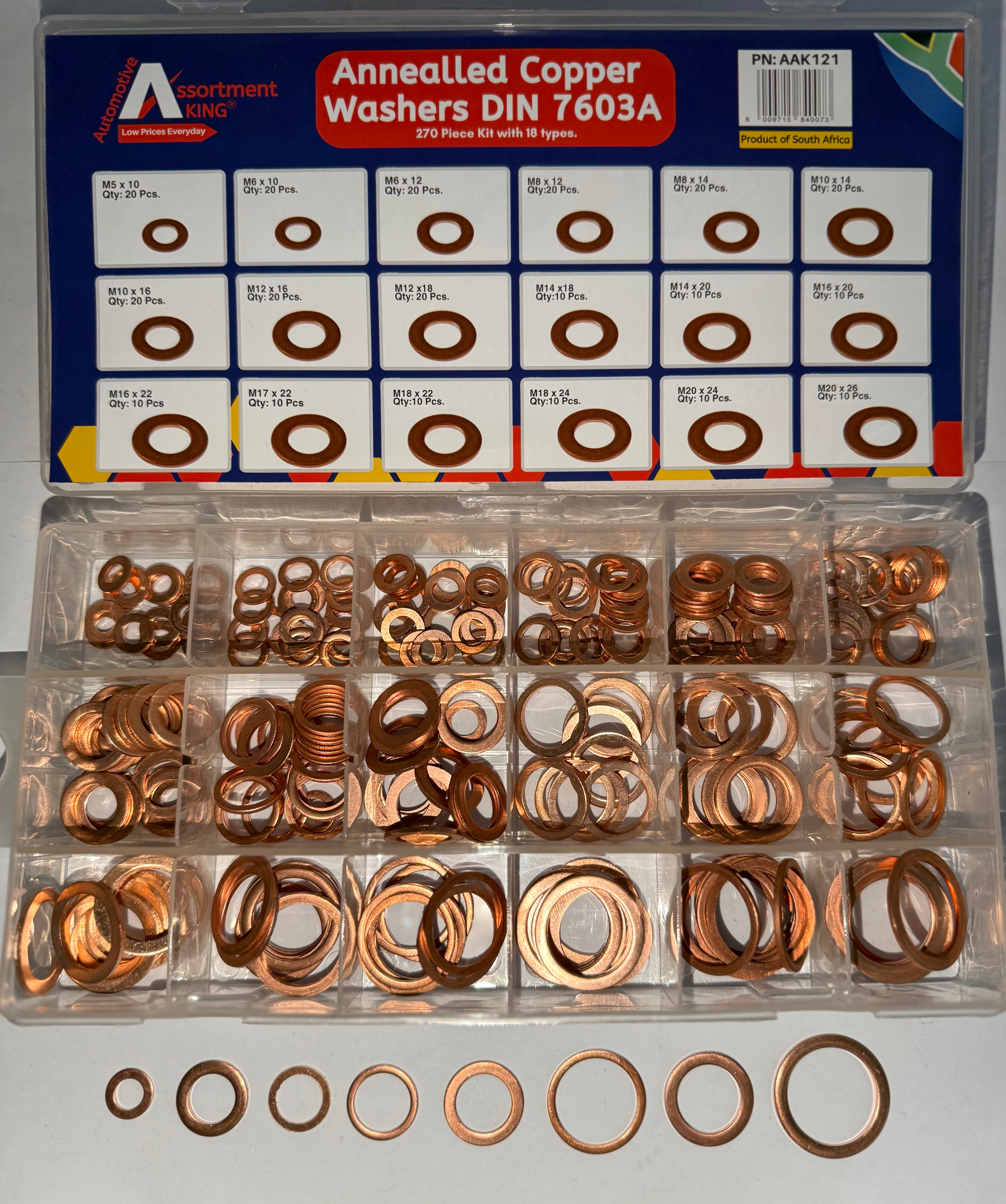 Annealled Copper Washers - Din 7603A 270 Piece Kit, 18 Types 270 PCS | Large Box