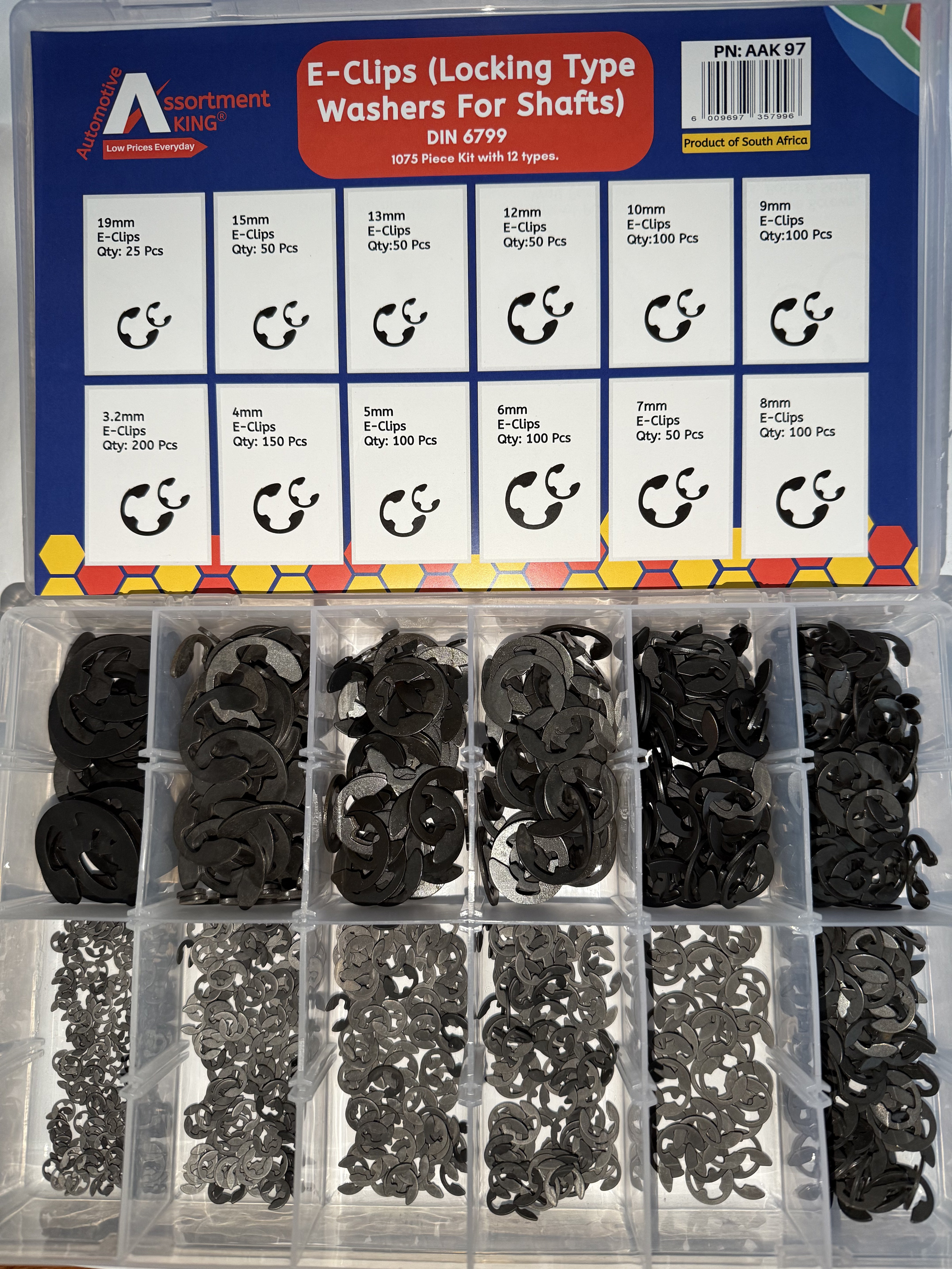 E-Clips (Locking Type Washers For Shafts) Din 6799 – 1,075 Piece Assortment Kit | Large Box
