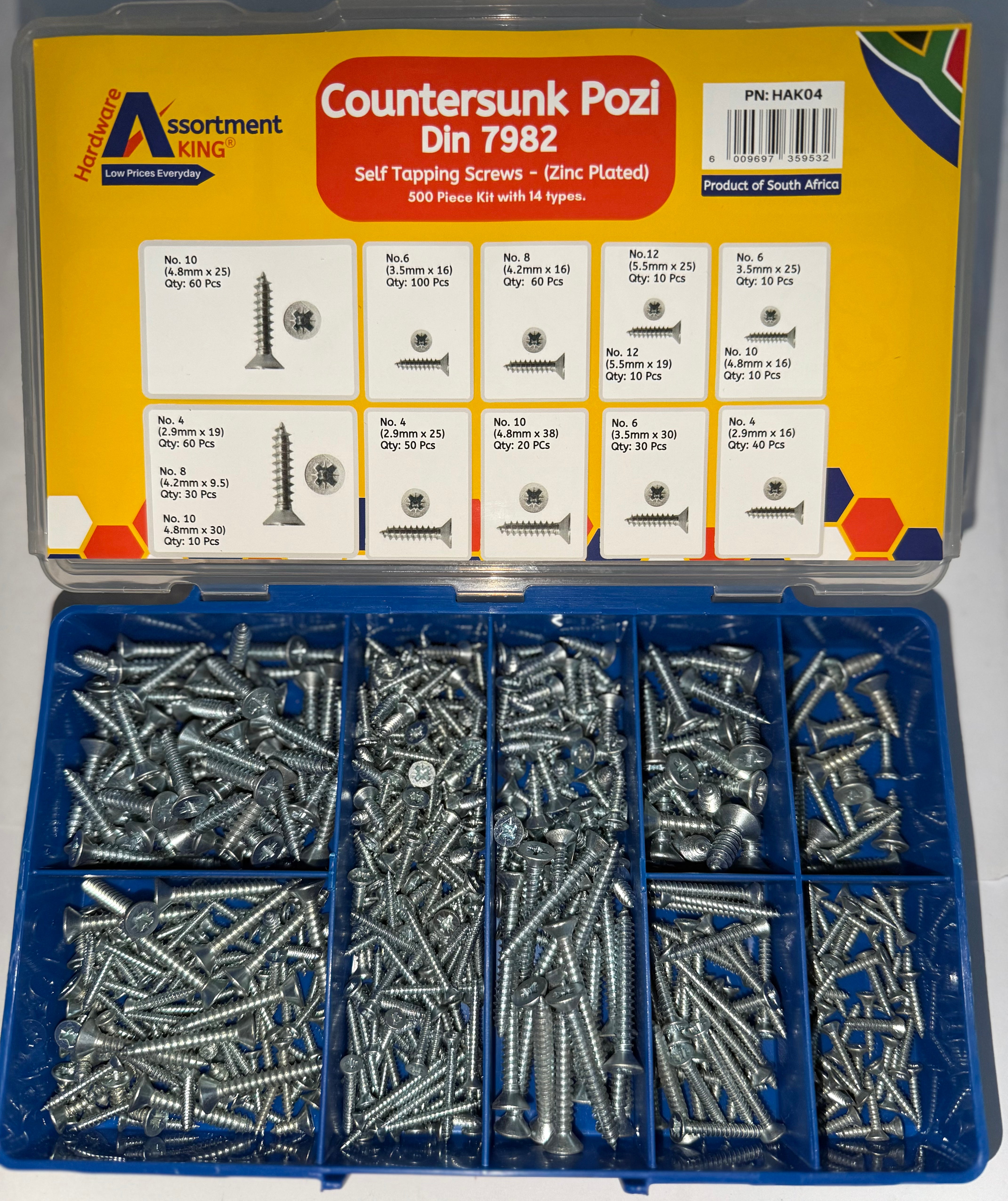 Countersunk Pozi Self Tapping Screws Kit – 500 PCE DIN 7982 Assortment