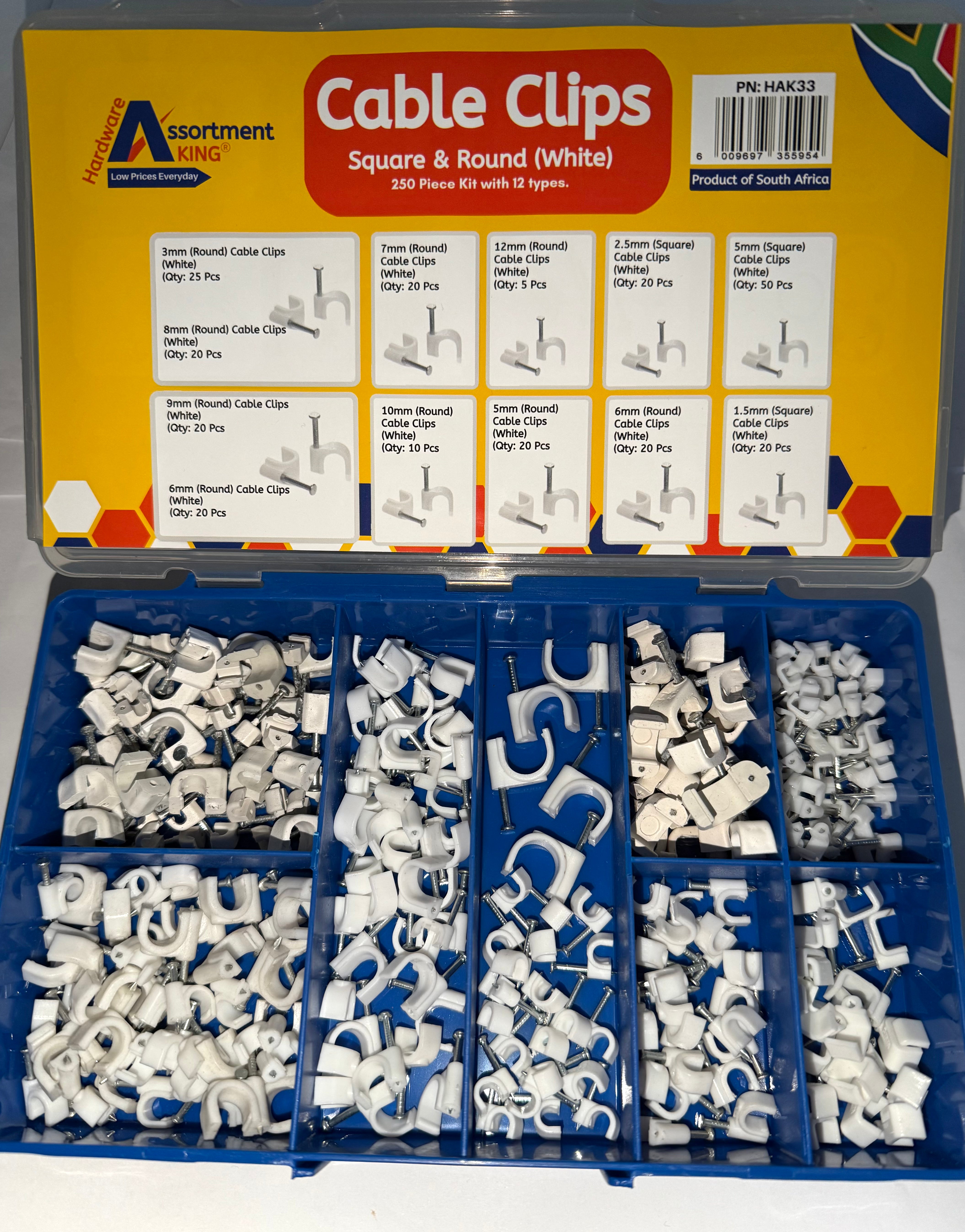 Cable Clips Square & Round (White) - Assortment Kit – 250 PCE