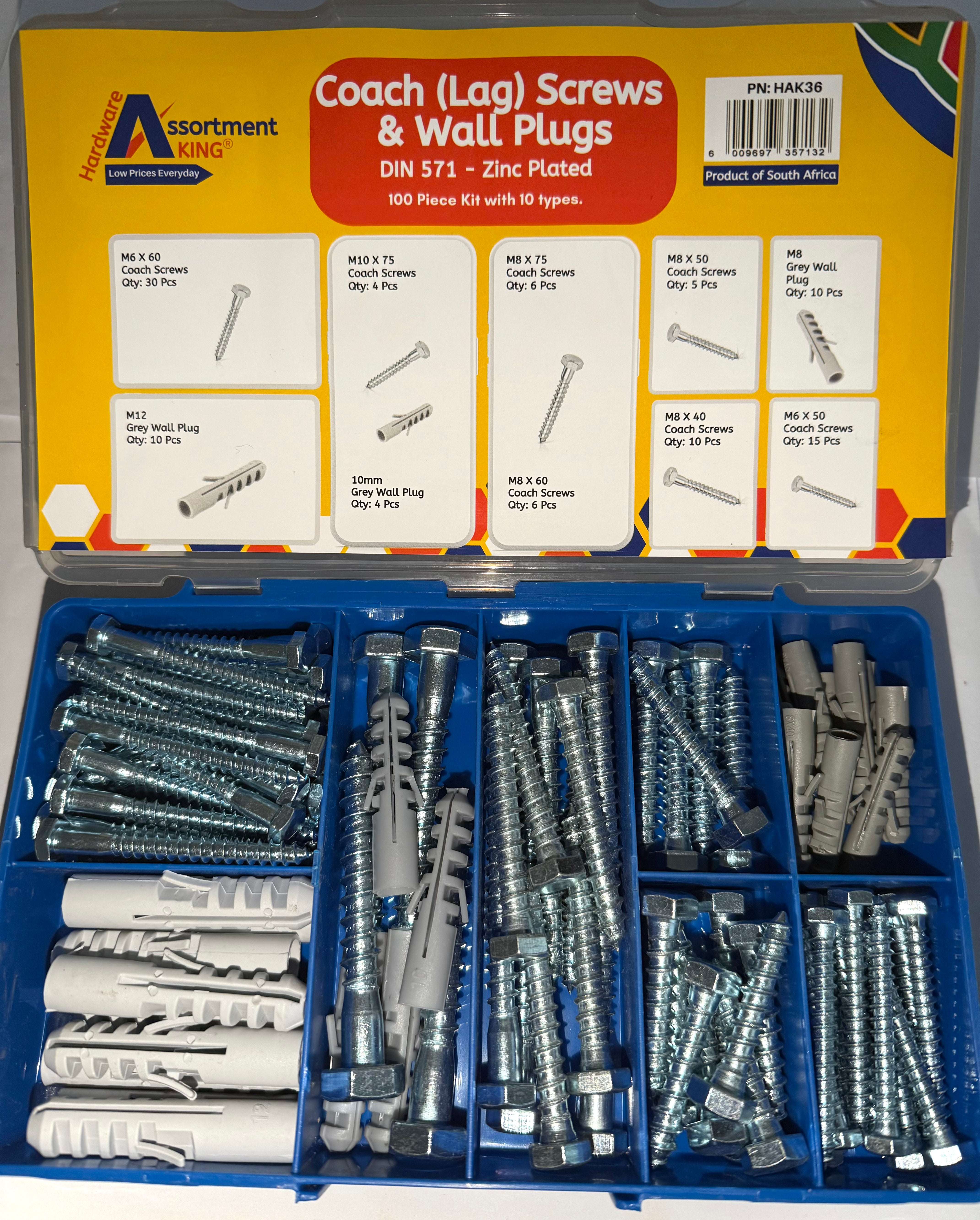 Coach (Lag) Screws & Wall Plugs - Din 571 - Zinc Plated 100 PCE