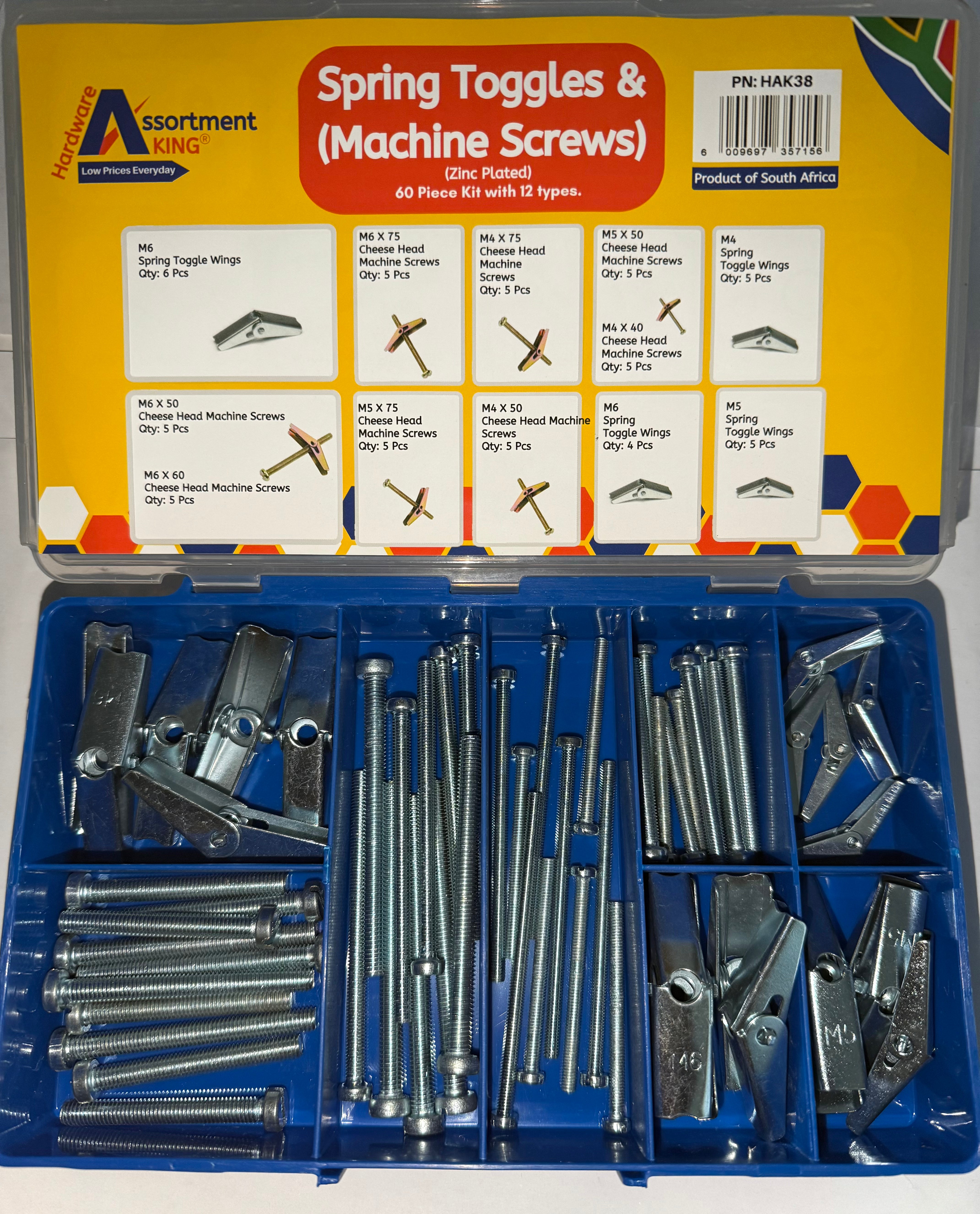 Spring Toggle & (Machine Screws) (Zinc Plated) - 60 PCE