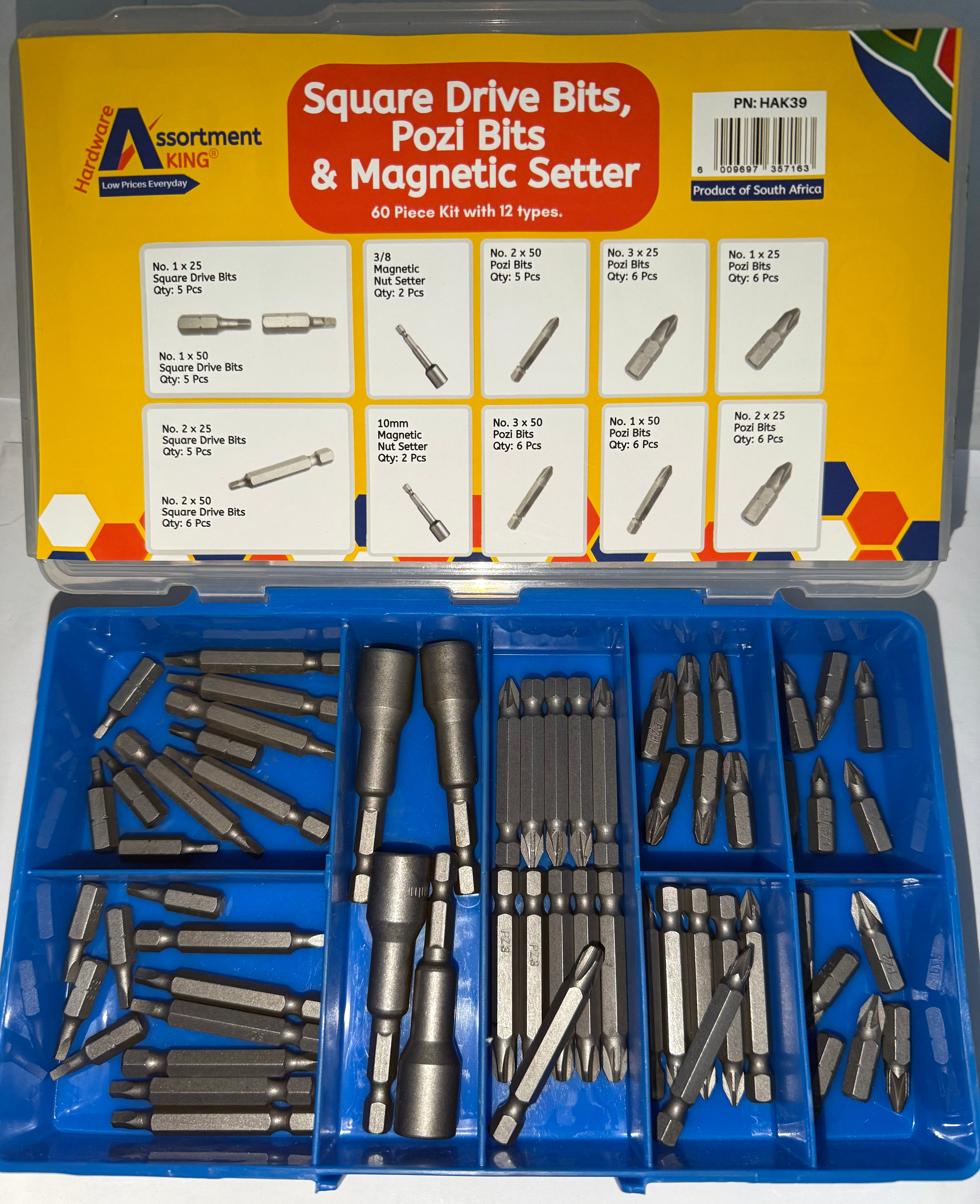 Square Drive Bits, Pozi Bits & Magnetic Nut Setter - 60 PCE