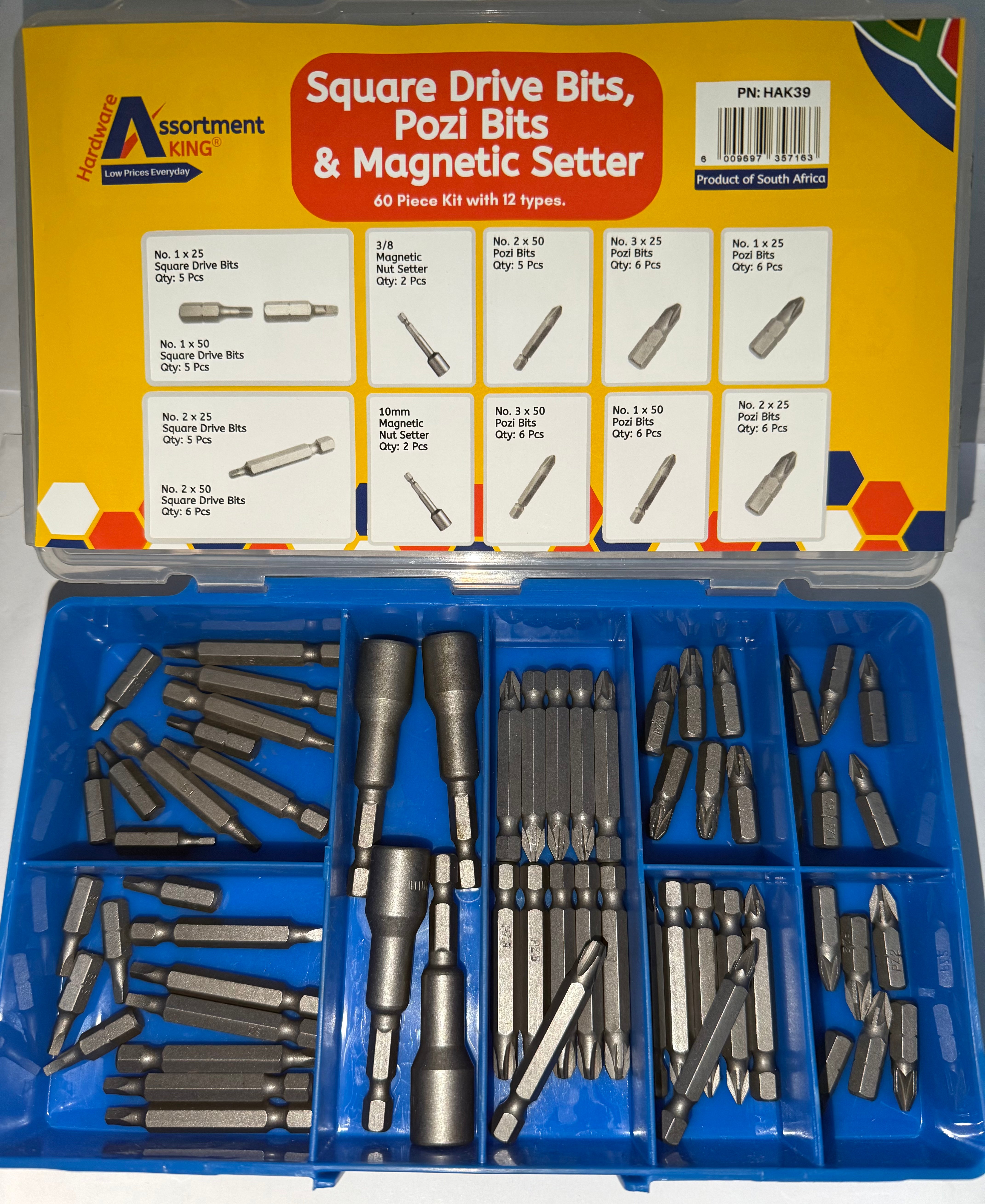 Square Drive Bits, Pozi Bits & Magnetic Nut Setter - 60 PCE