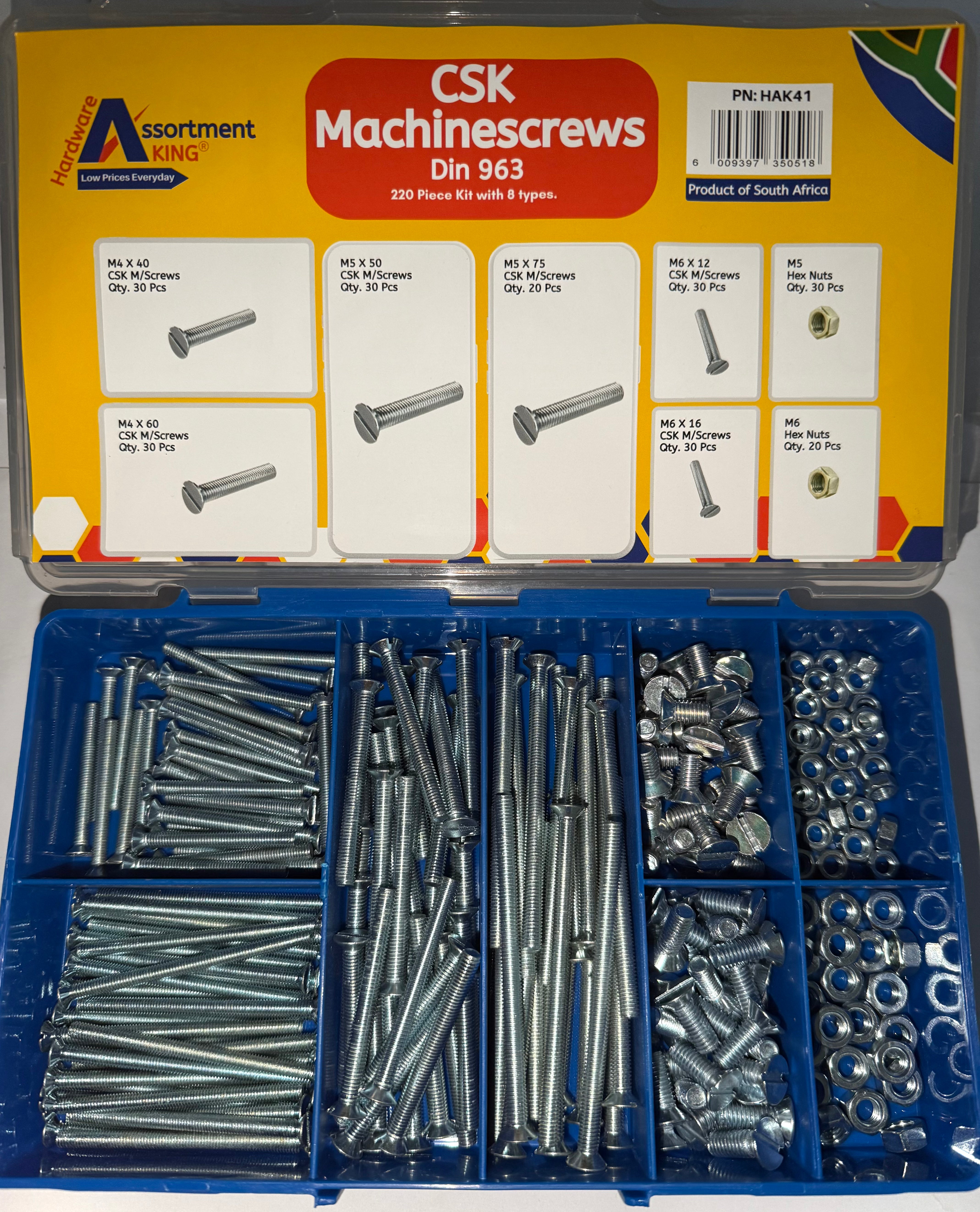 CSK Machine Screws - Din 963 - Zinc Plated 220 PCE