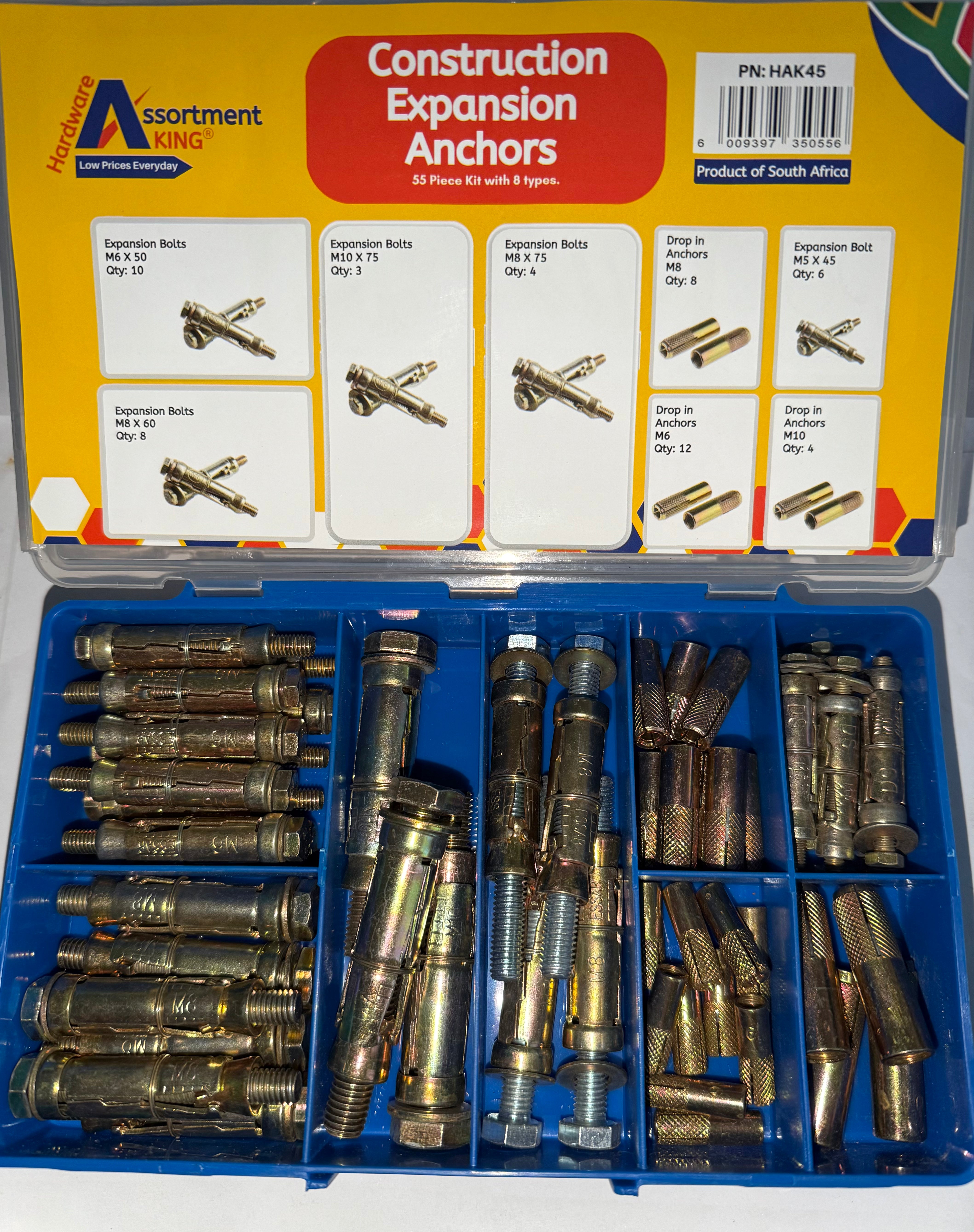 Construction Expansion Anchors & Drop-In Anchors Kit - 55 PCE