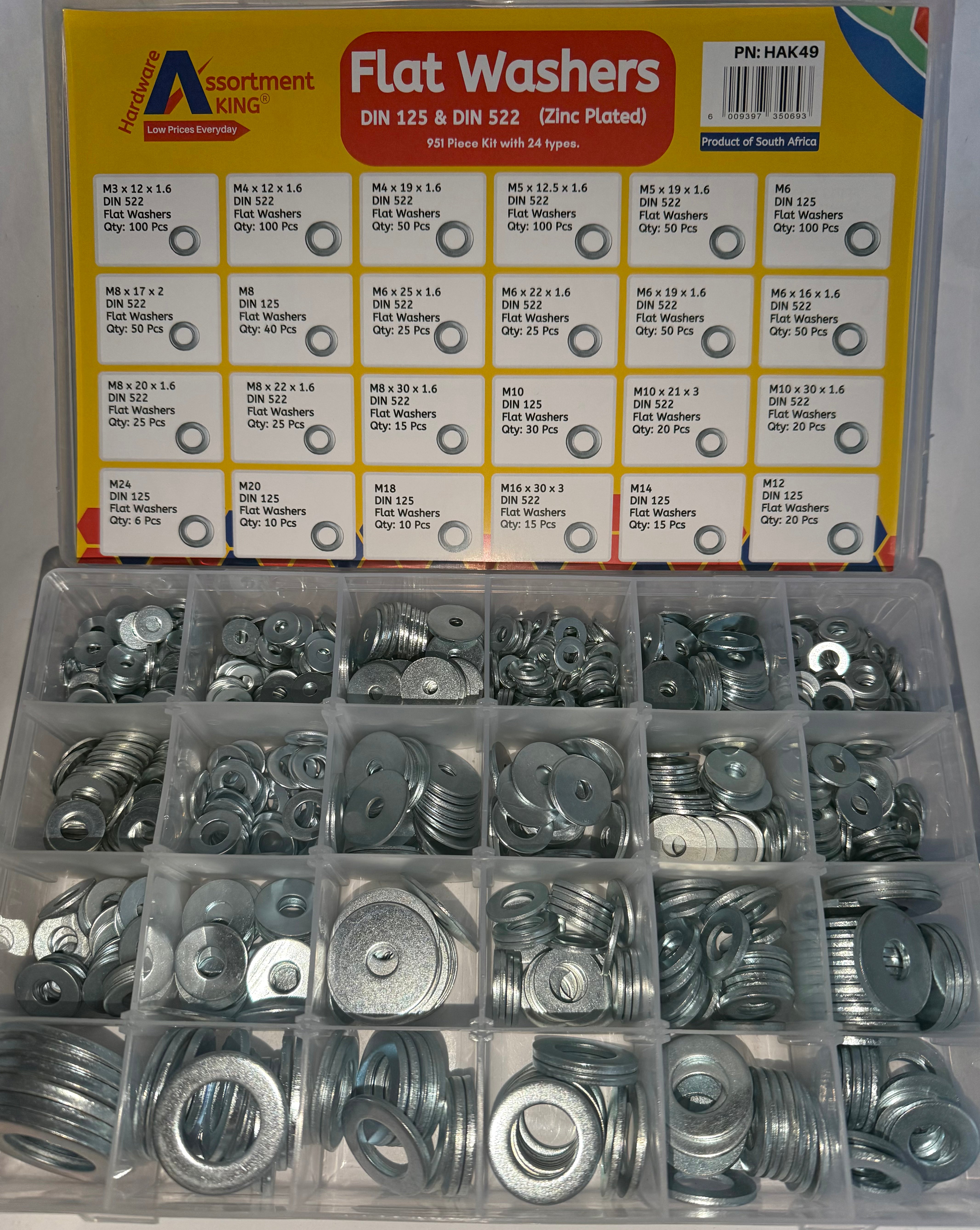 Flat Washers - Din 125 - Din 522 - (Zinc Plated) - 951 PCE | Large Box
