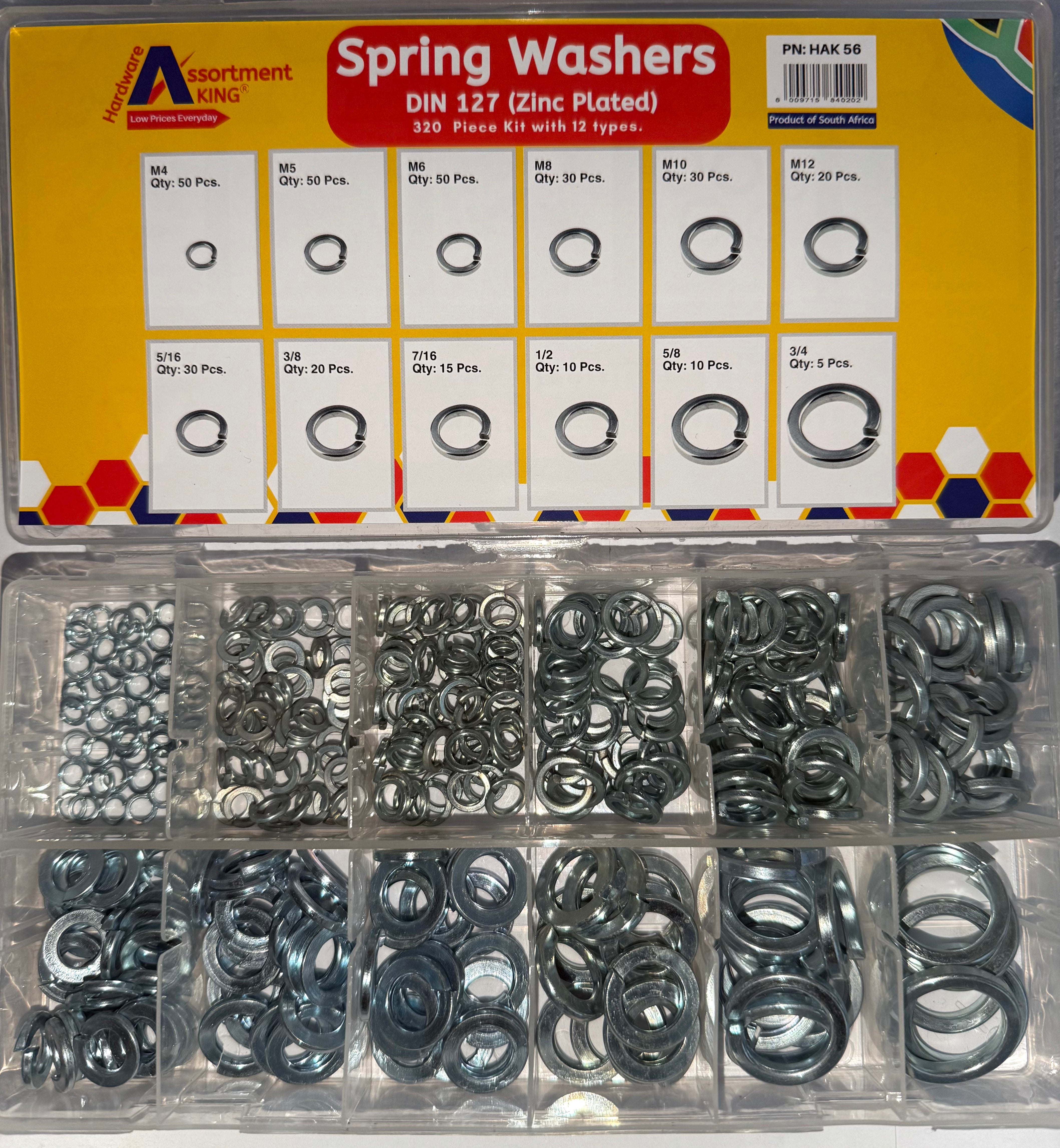 Spring Washers-Din 127 (Zinc Plated) - 12 Sizes - 320 Pieces | Large Box