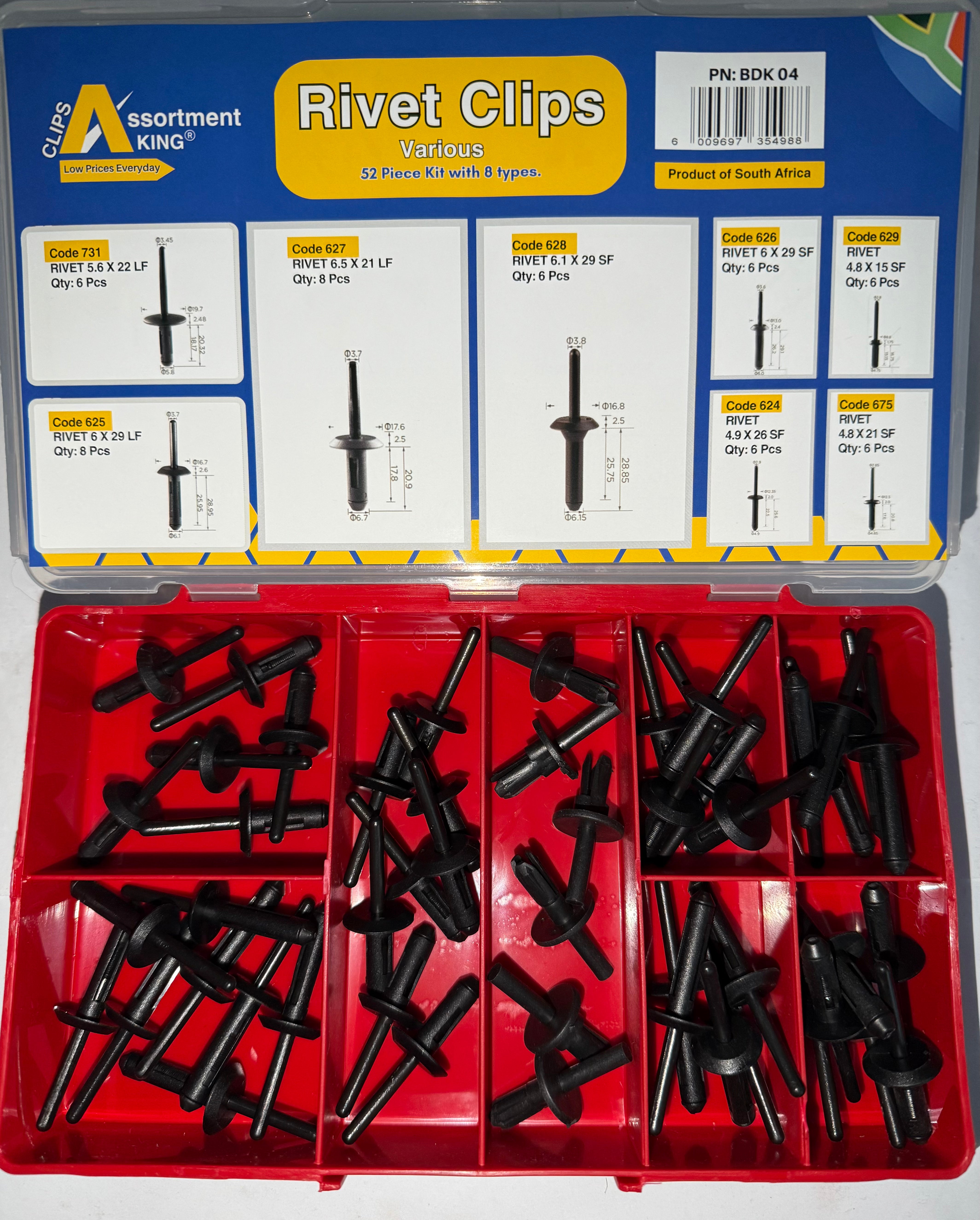 Rivets Clips Assortment – Large & Small Flange Plastic Push Rivets | 52 PCS