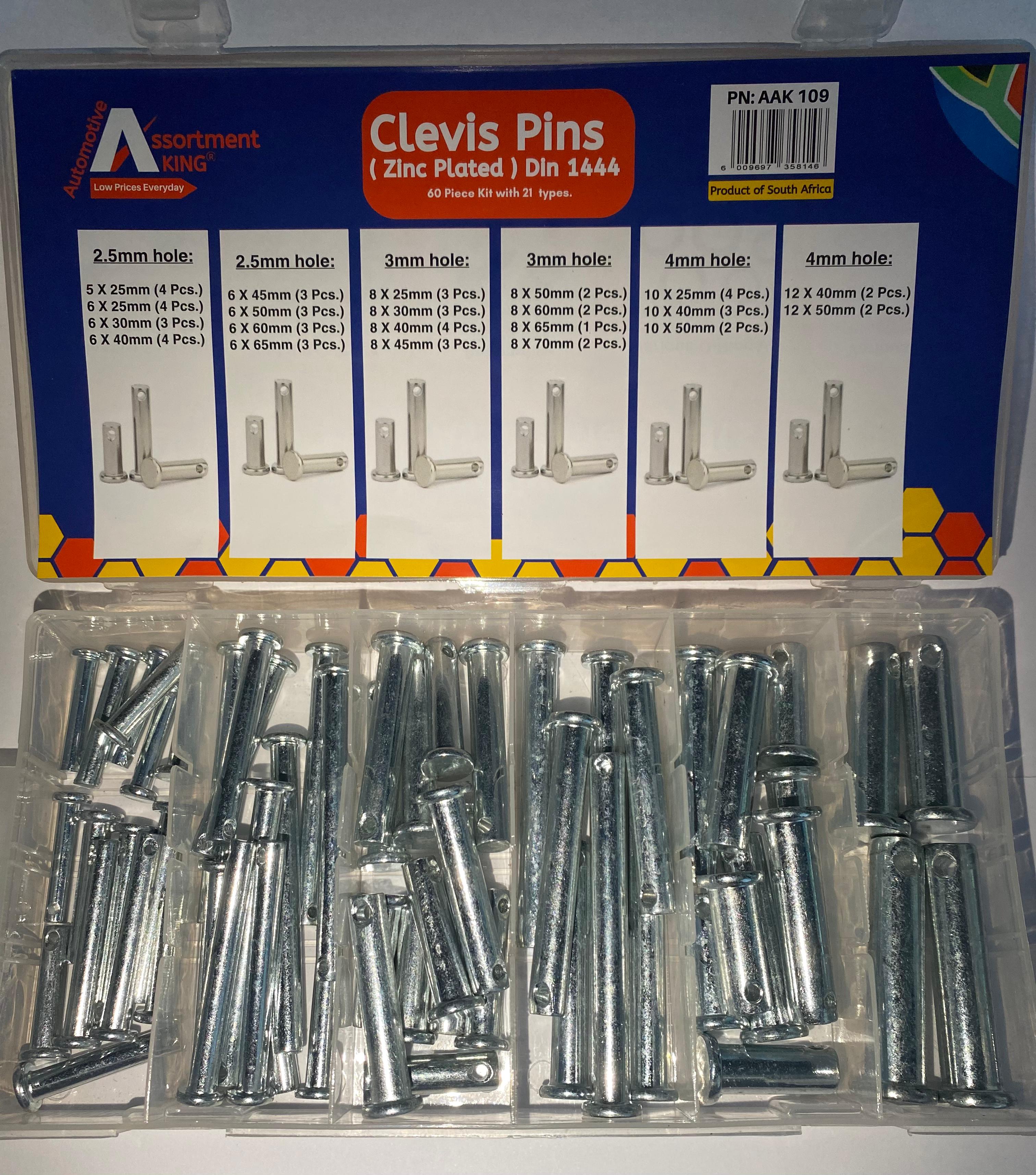 Clevis Pins - (Zinc Plated) Din 1444 | 60 PCS Large Box