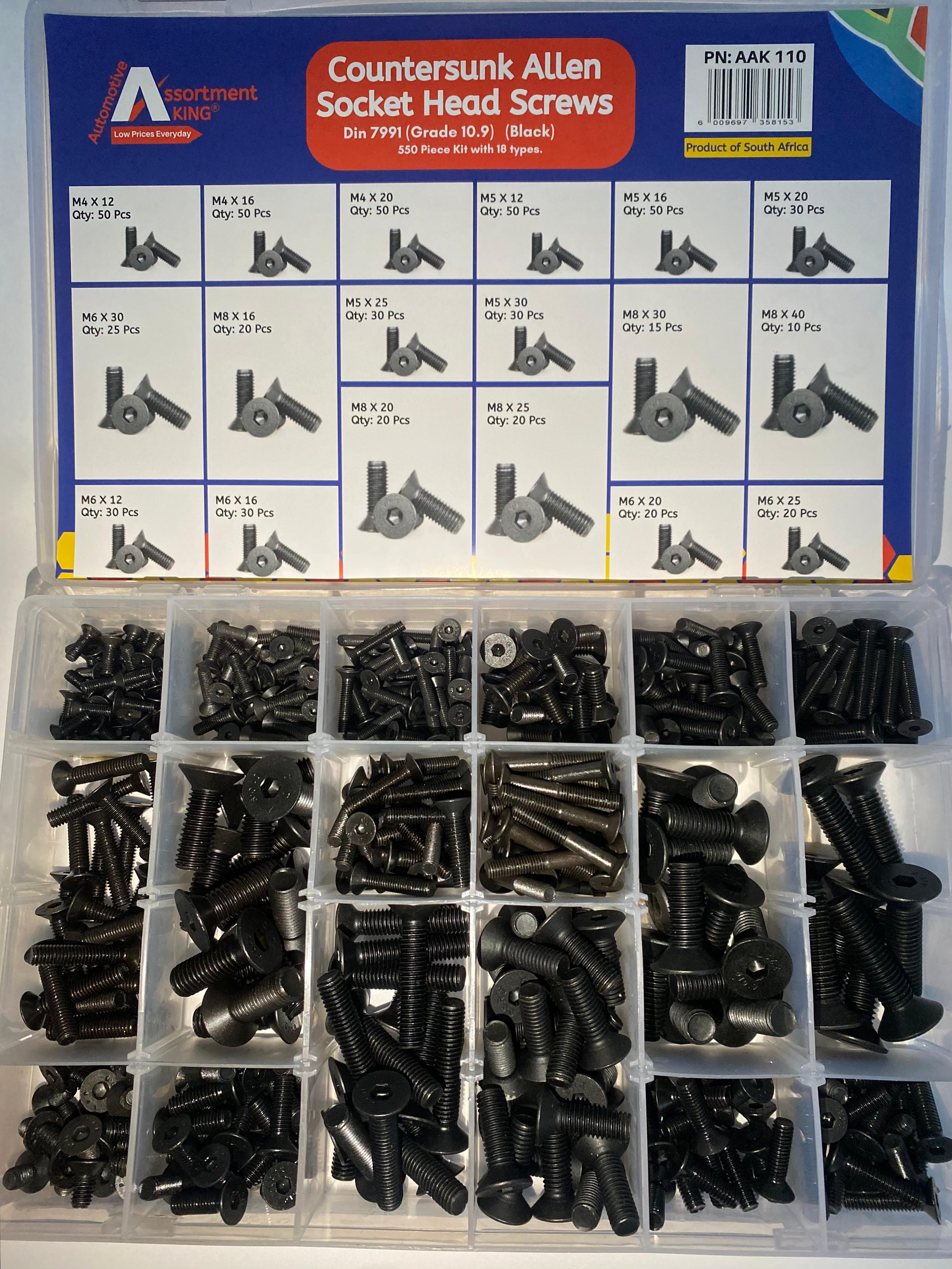 Counter Sunk Allen Socket Head Screws - Din 7991 (Grade 10.9) (Black) | 550 PCS Large Box