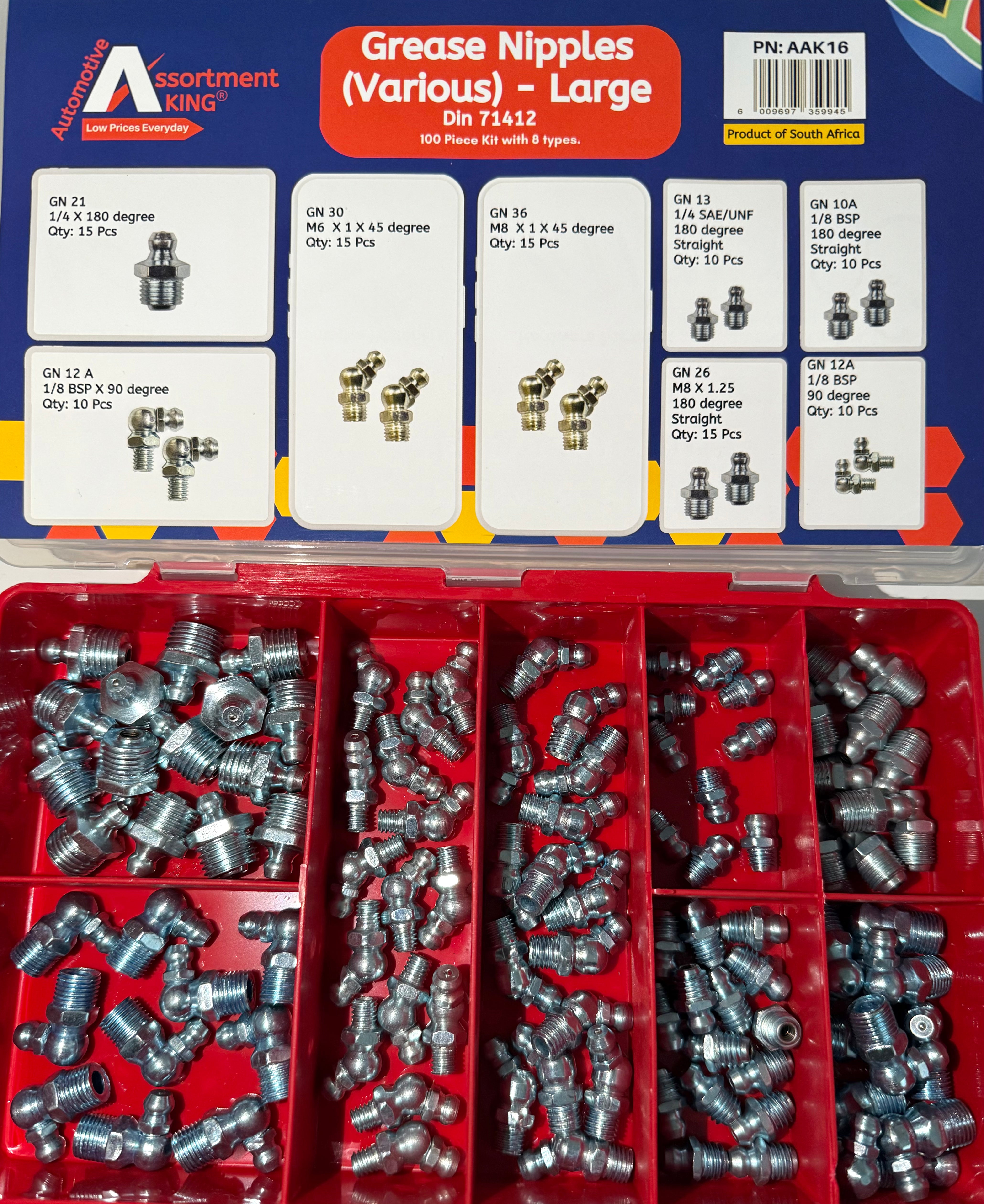 Grease Nipples Kit – Large Sizes (DIN 71412) | 100 Piece Assortment