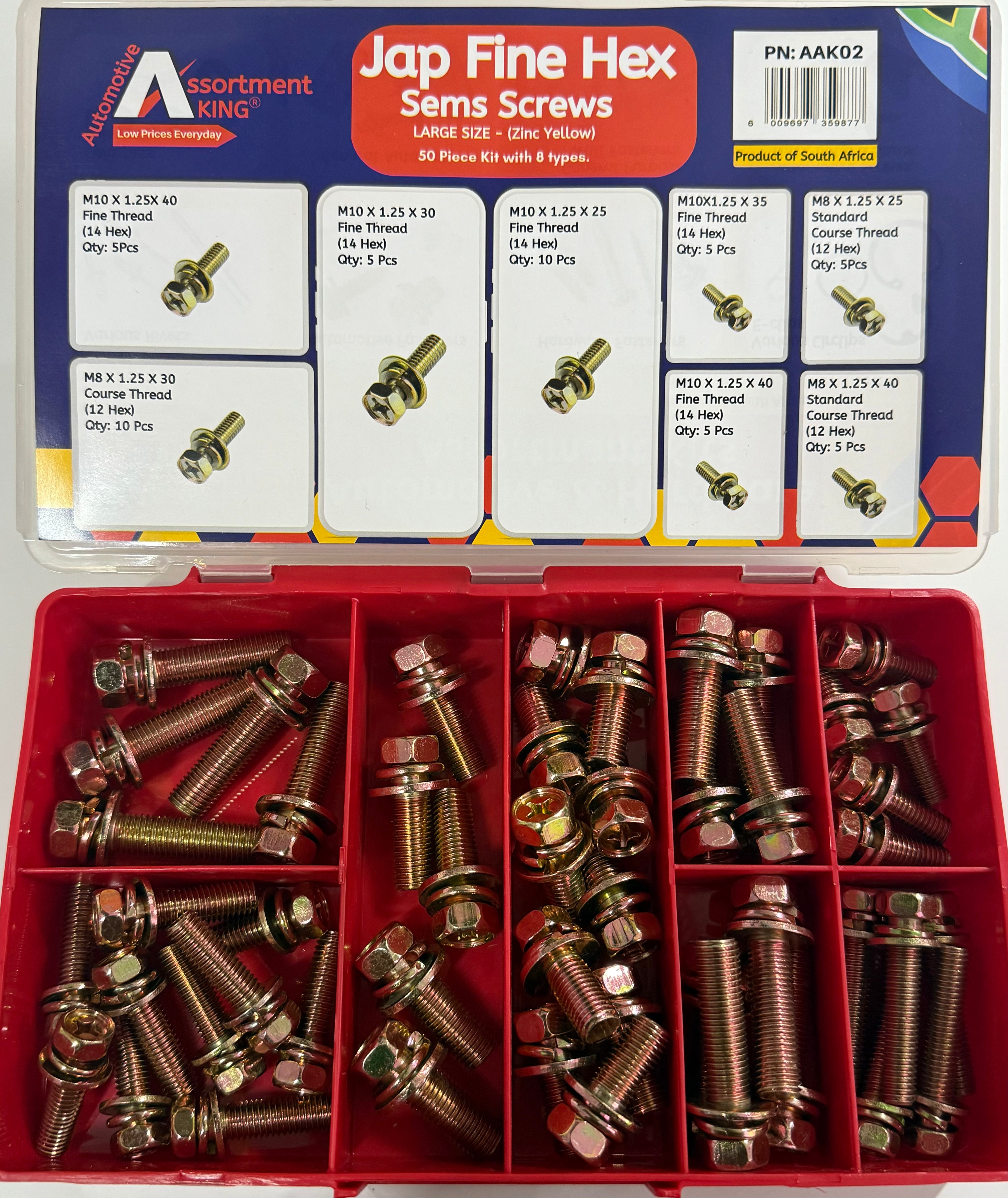 Jap Fine Hex Sems Screws Zinc Yellow - Large Size