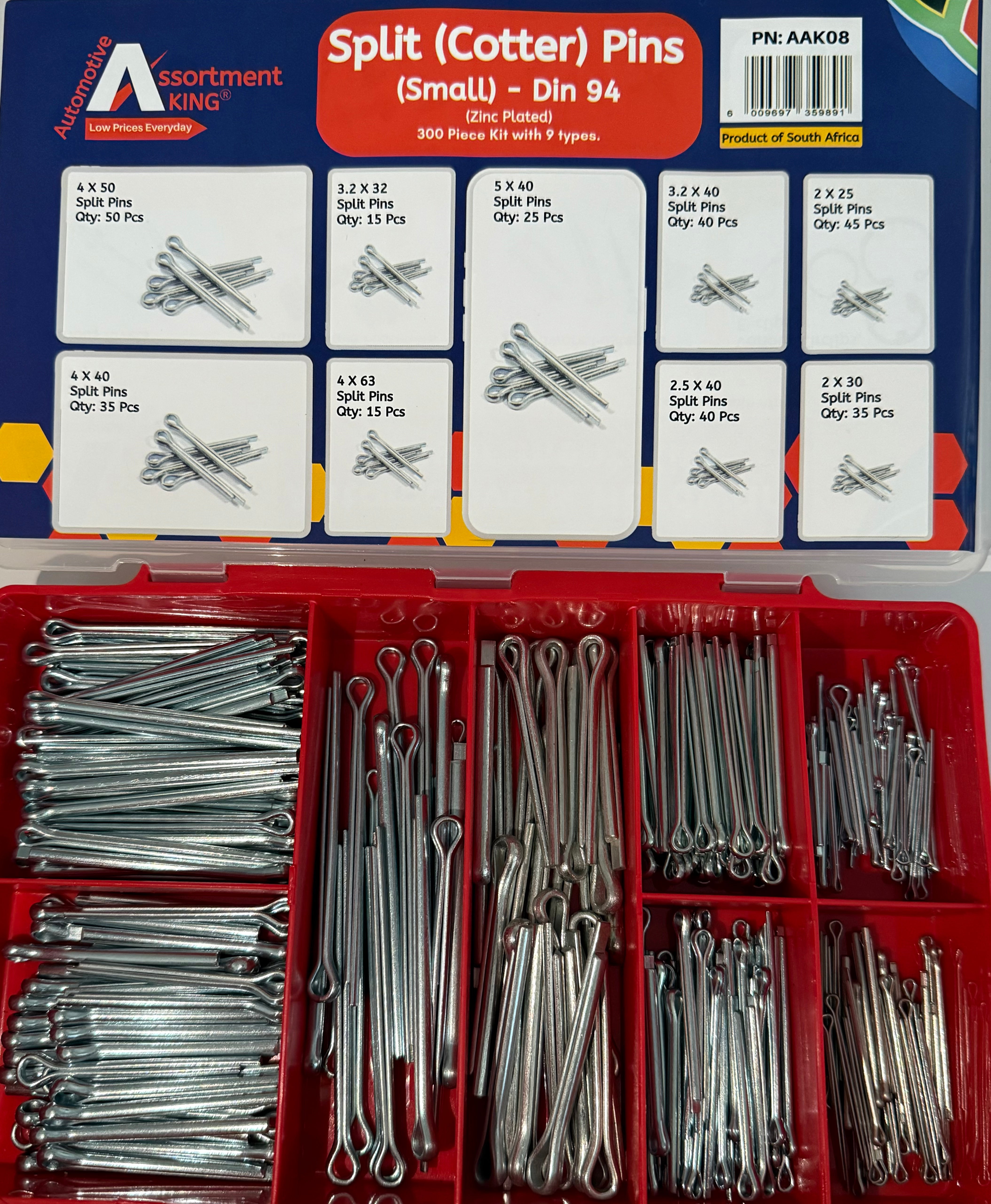 Split (Cotter) Pins – Small Assortment Kit (DIN 94) – 300 Pieces