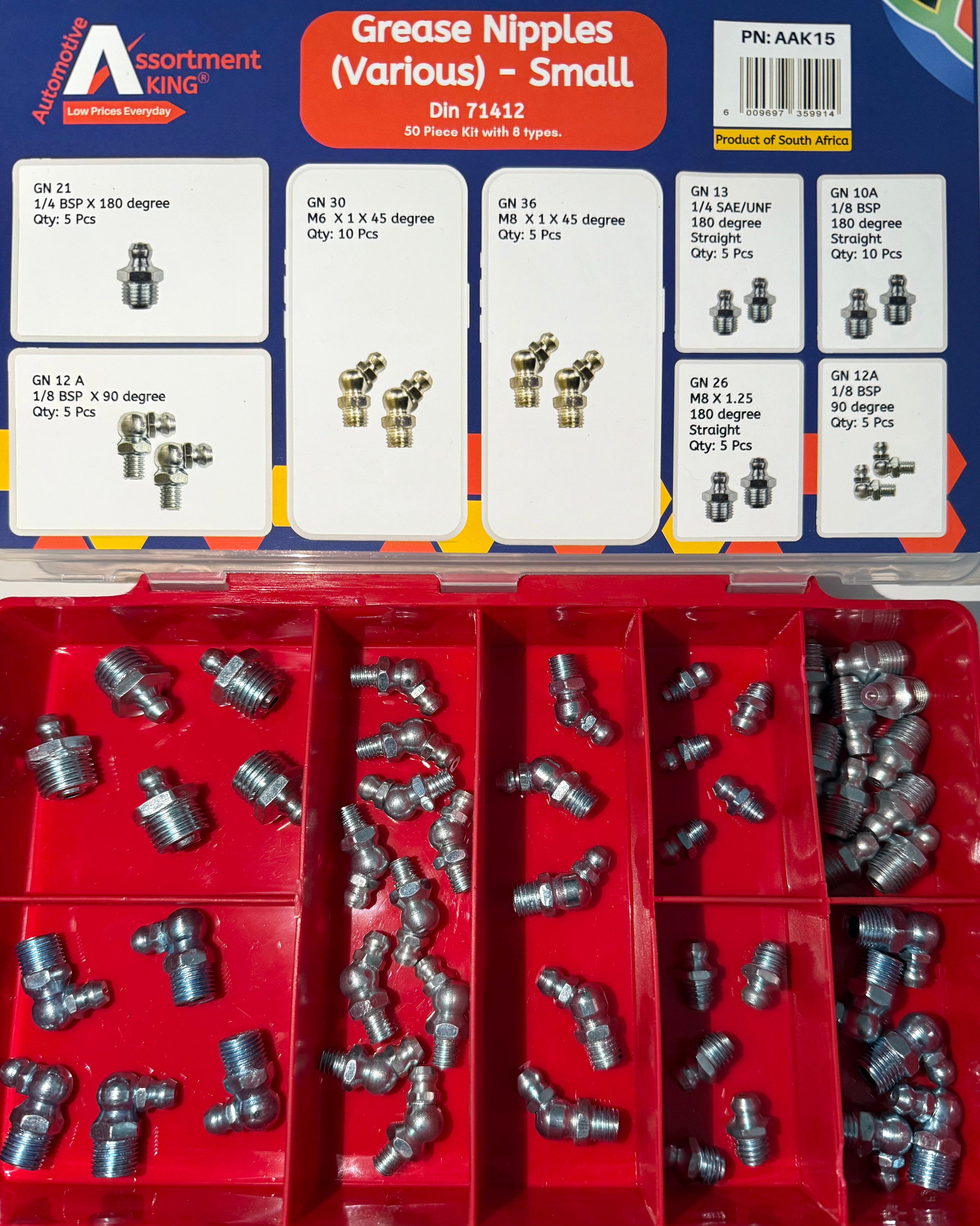 Grease Nipples Kit – Small Sizes (DIN 71412) | 50 Piece Assortment