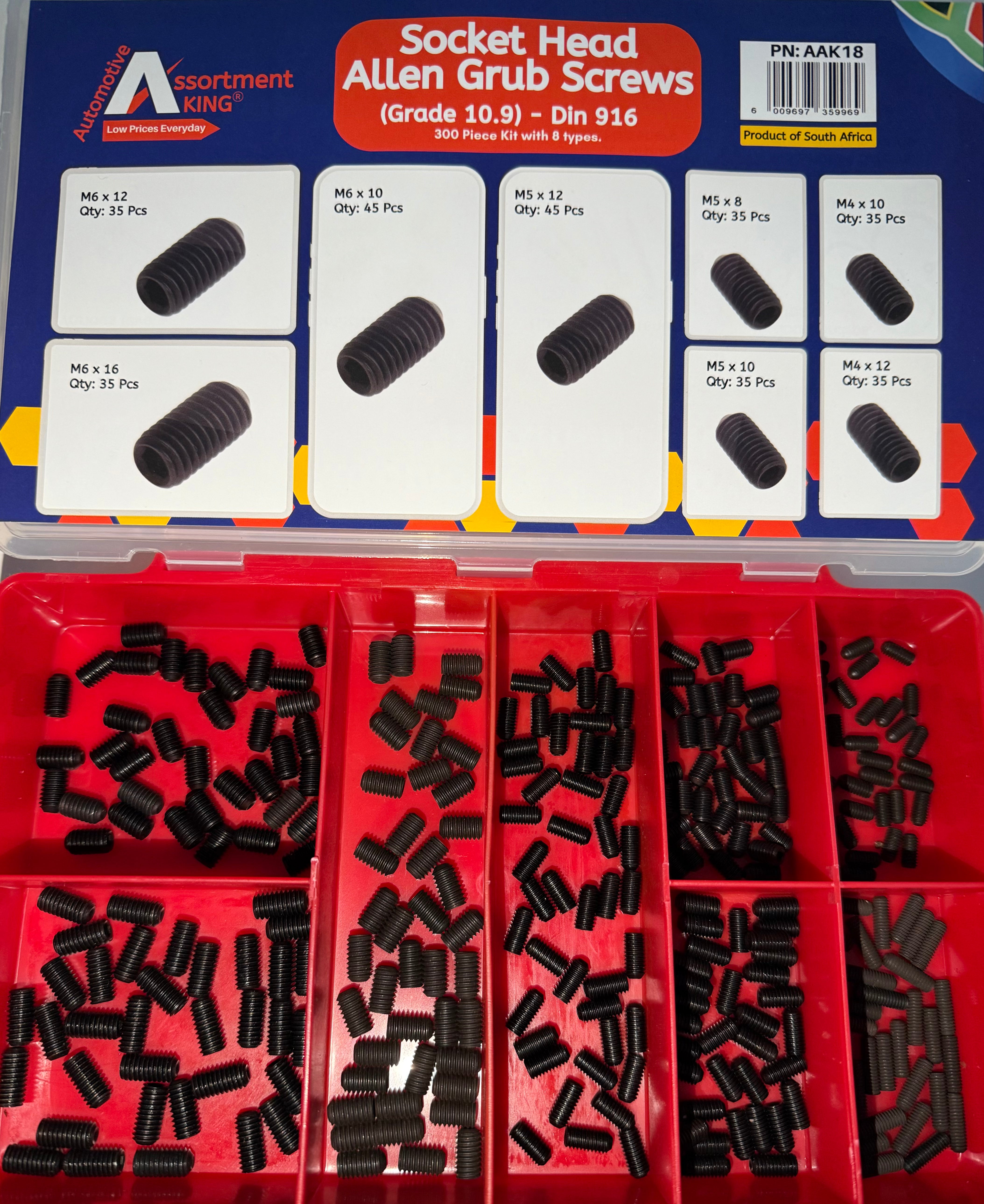 Socket Head Grub Screws – DIN 916 (Grade 10.9) | 300 Piece Precision Set