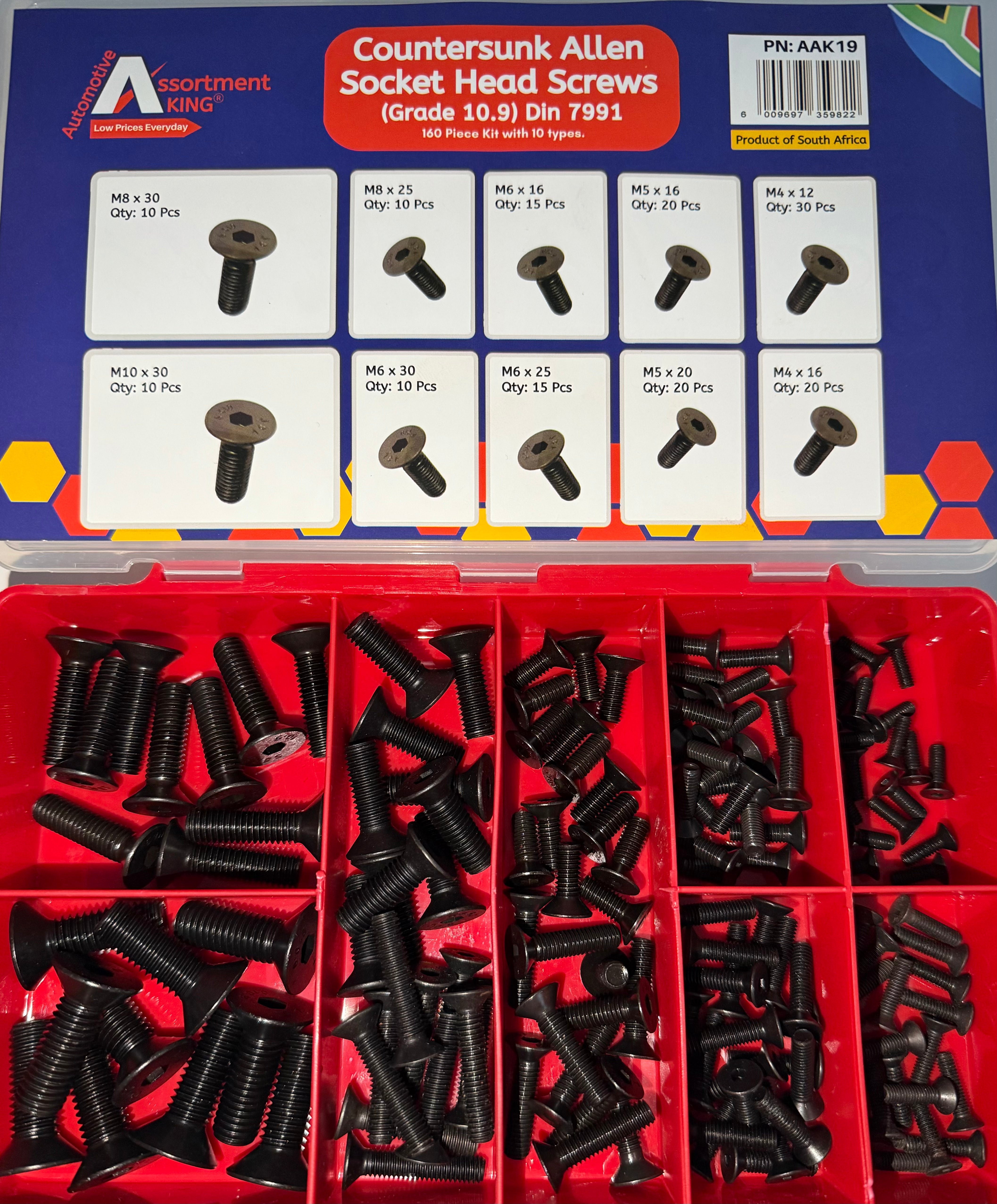 Countersunk Socket Head Screws – DIN 7991 (Grade 10.9) | 160 Piece Metric Assortment Kit