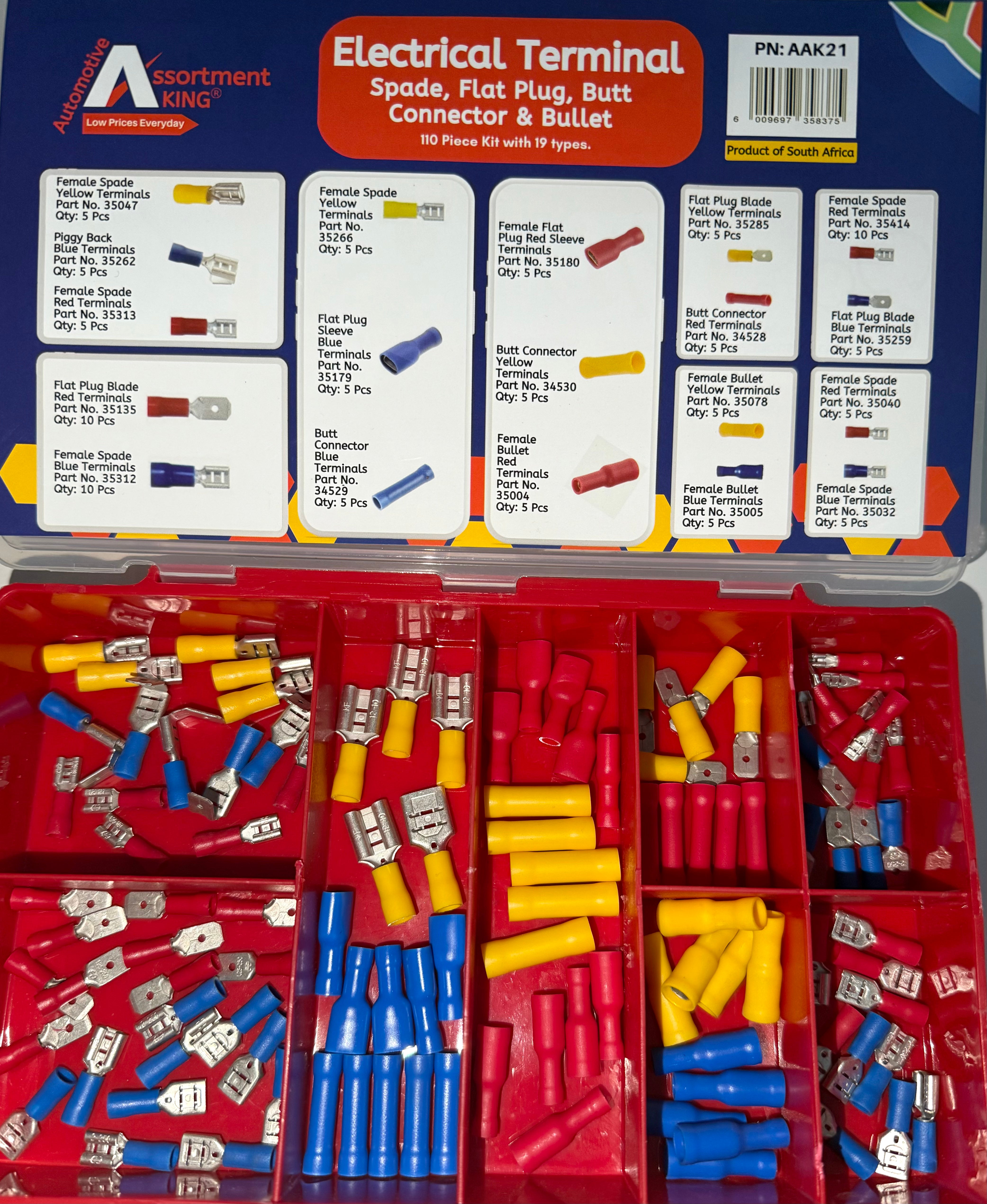 Electrical Terminals – Spade, Flat Plug, Butt & Bullet Connector Assortment Kit (110 Piece)