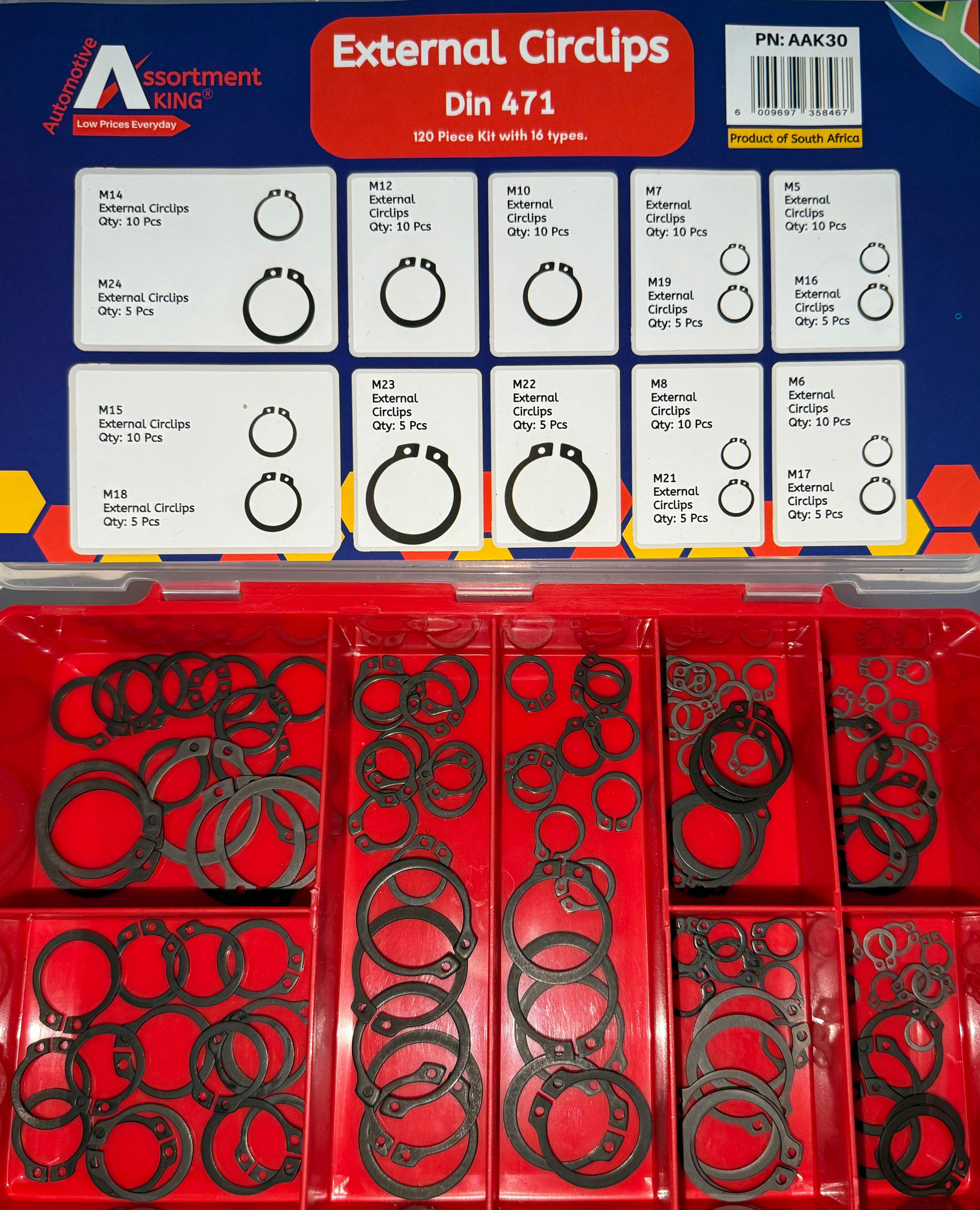 External Circlips Assortment Kit DIN 471 – 120 Piece Retaining Ring Set