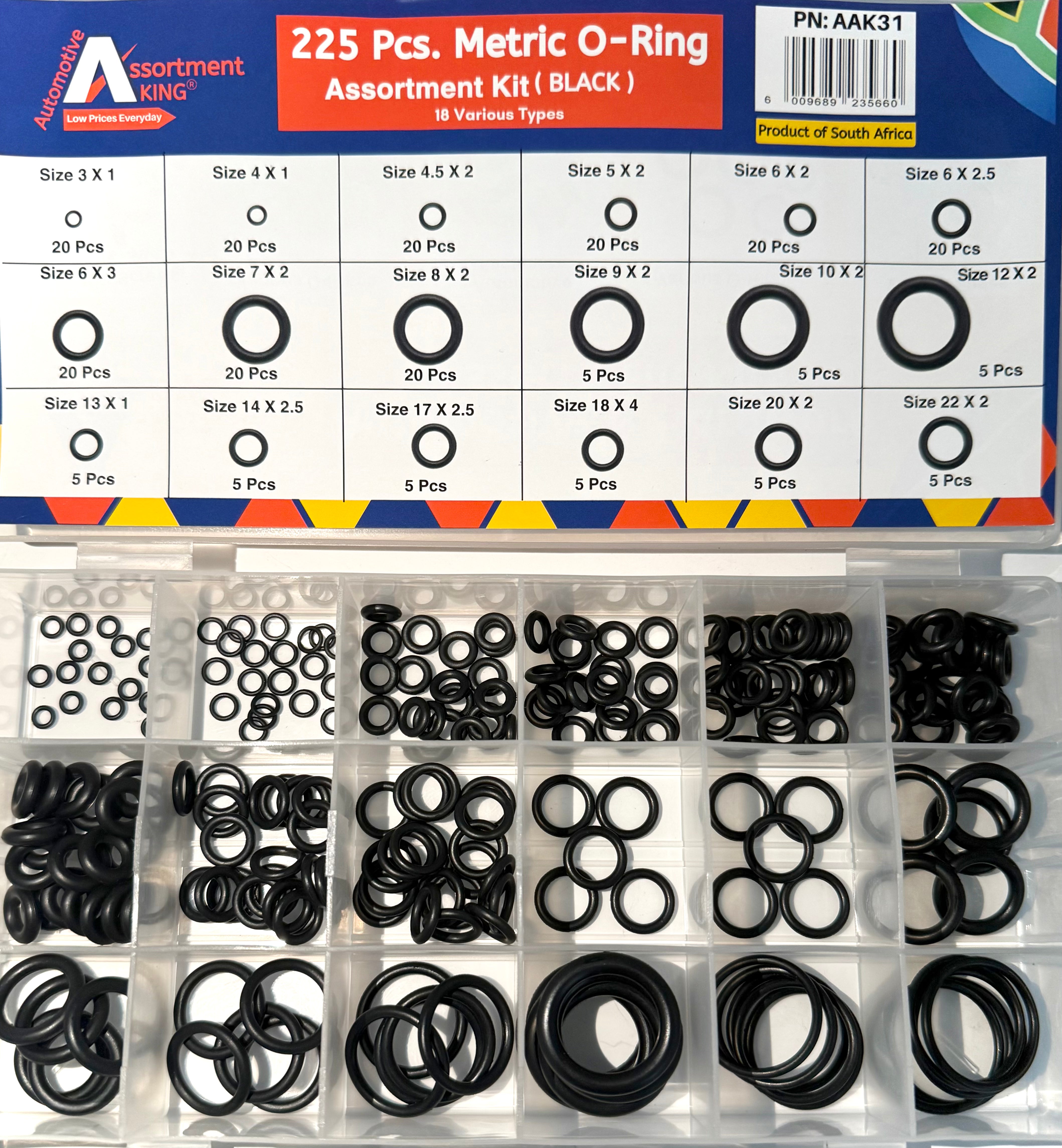 225 Piece Metric O-Ring Assortment Kit – Black