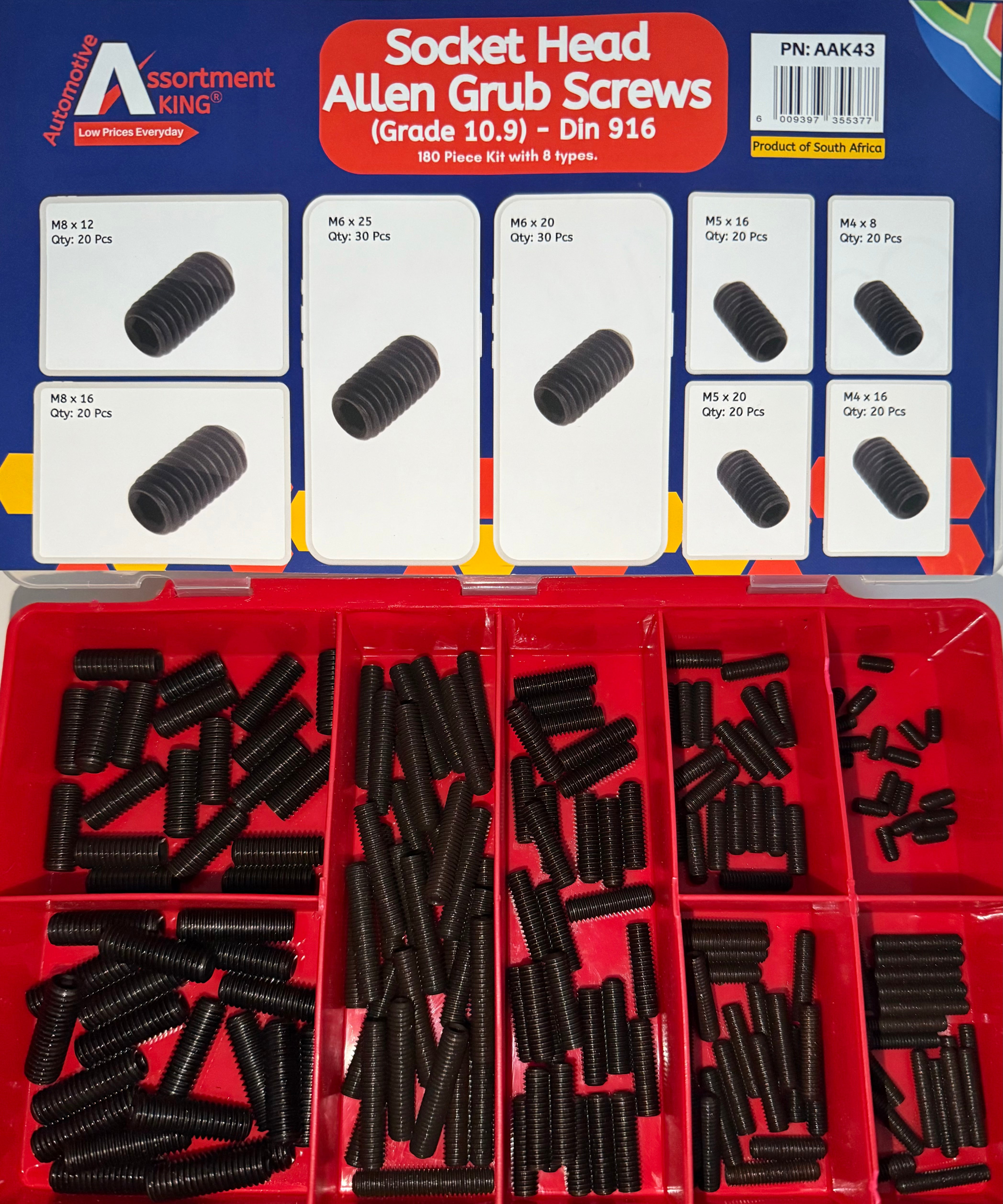 Socket Head Allen Grub Screws (Grade 10.9) - Din 916 | 180 PCS