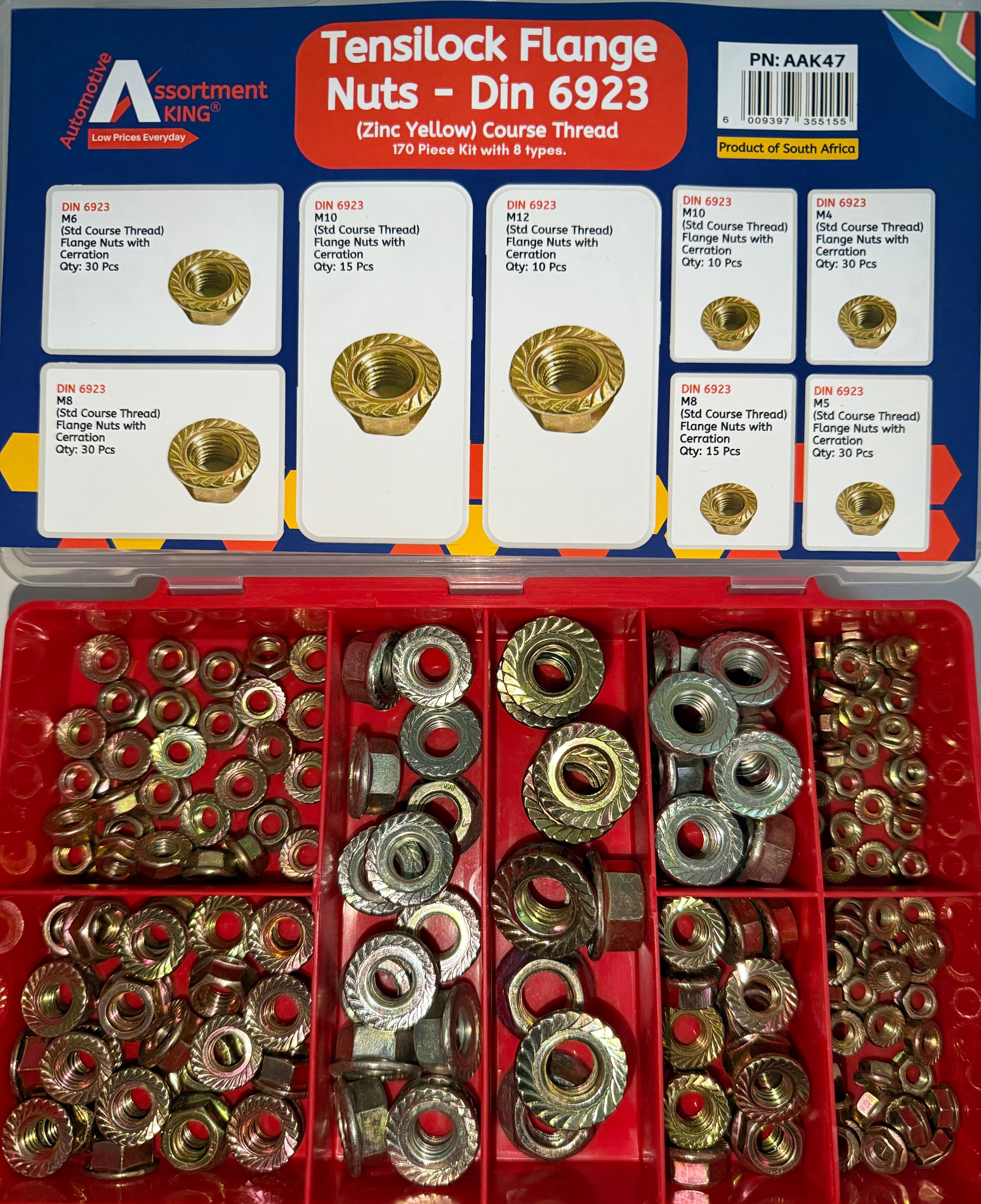 Tensilock Flange Nuts - Din 6923 (Zinc Yellow) Course Thread | 170 PCS