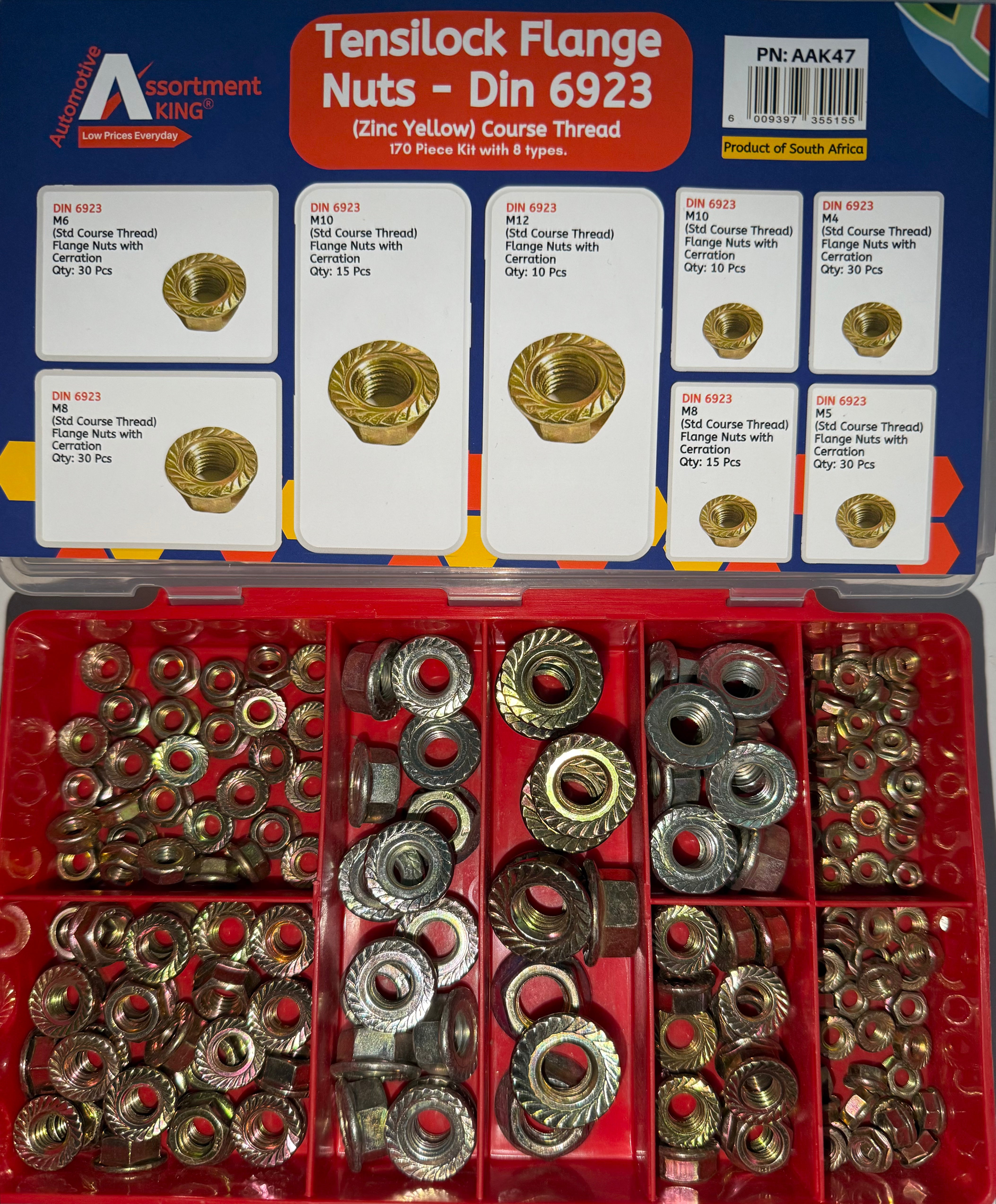 Tensilock Flange Nuts - Din 6923 (Zinc Yellow) Course Thread | 170 PCS