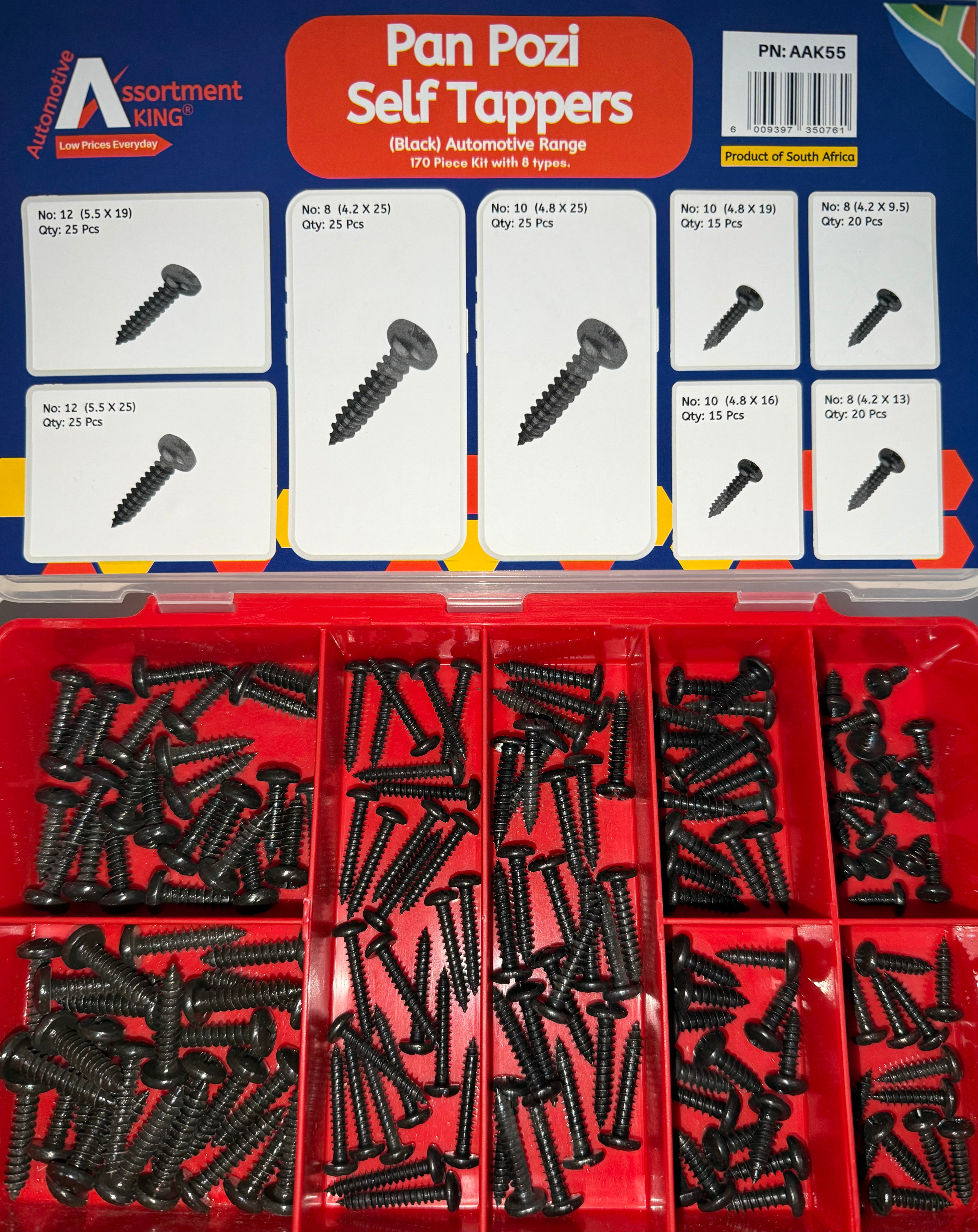 Pan Pozi Self Tappers (Black) Automotive Range - 170 PCS