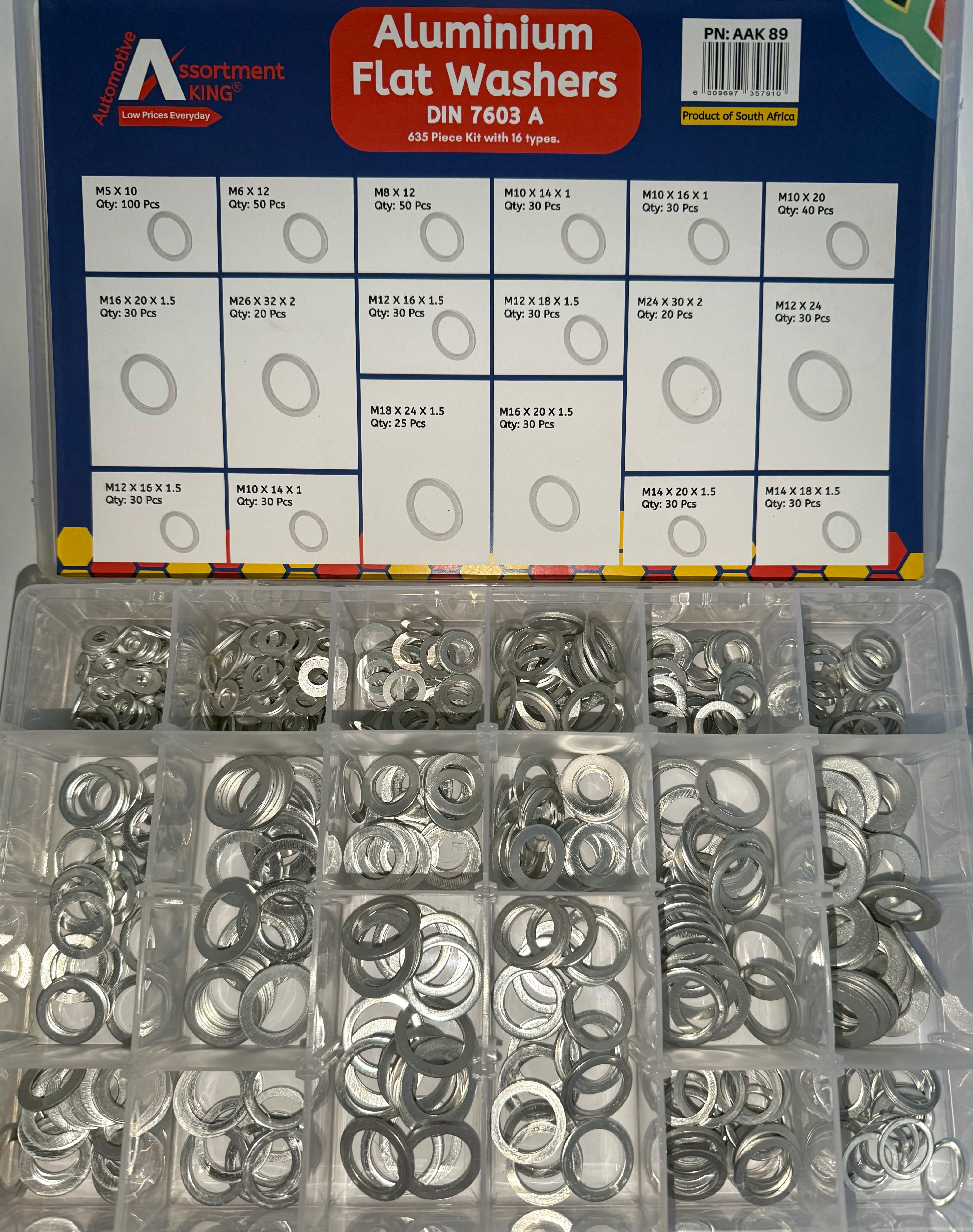 Aluminium Flat Washers Din 7603 A – Assorted Kit (635 Pieces) | Large Box