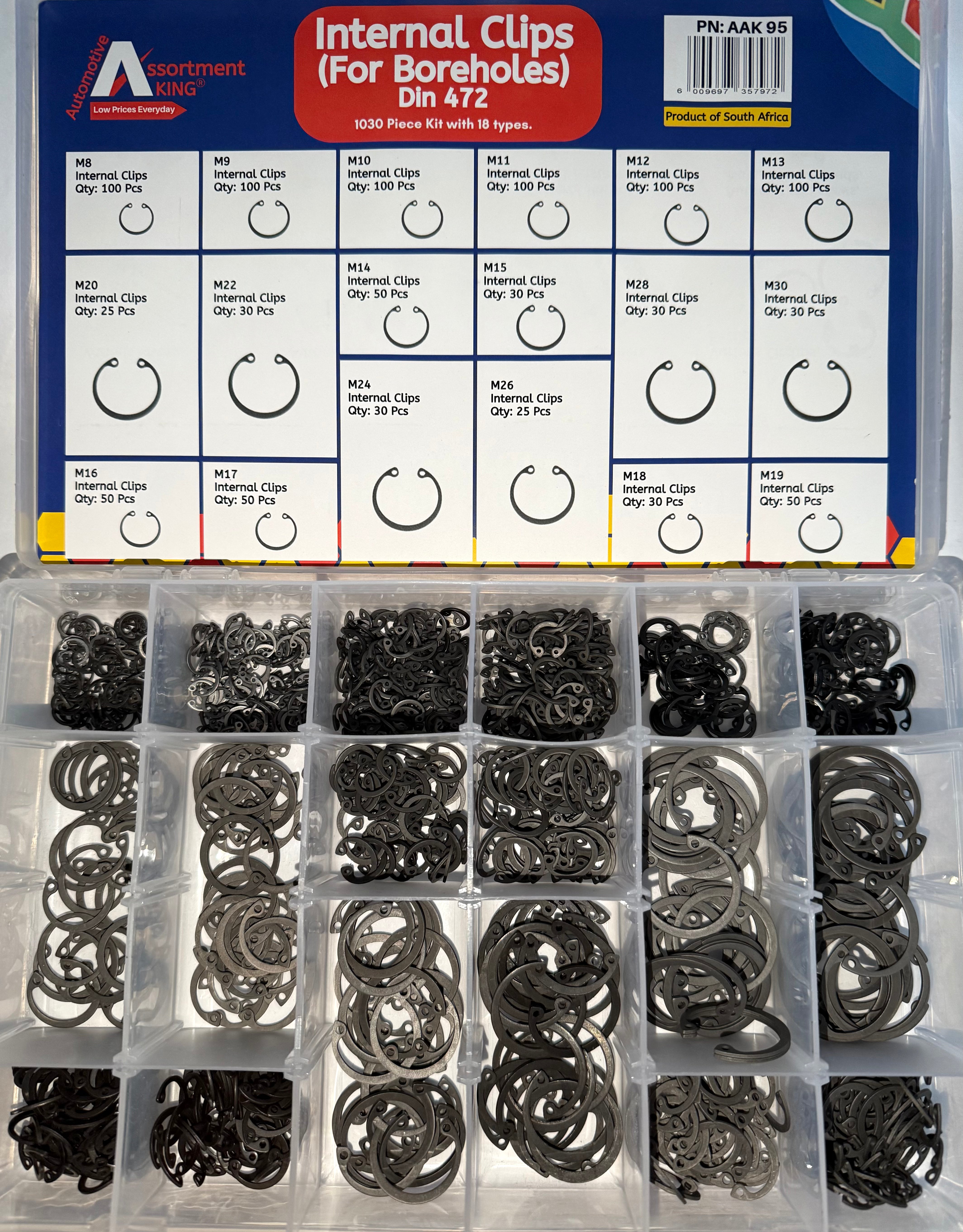 Internal Clips (For Boreholes) Din 472– 1,030 Piece Assortment Kit | Large Box