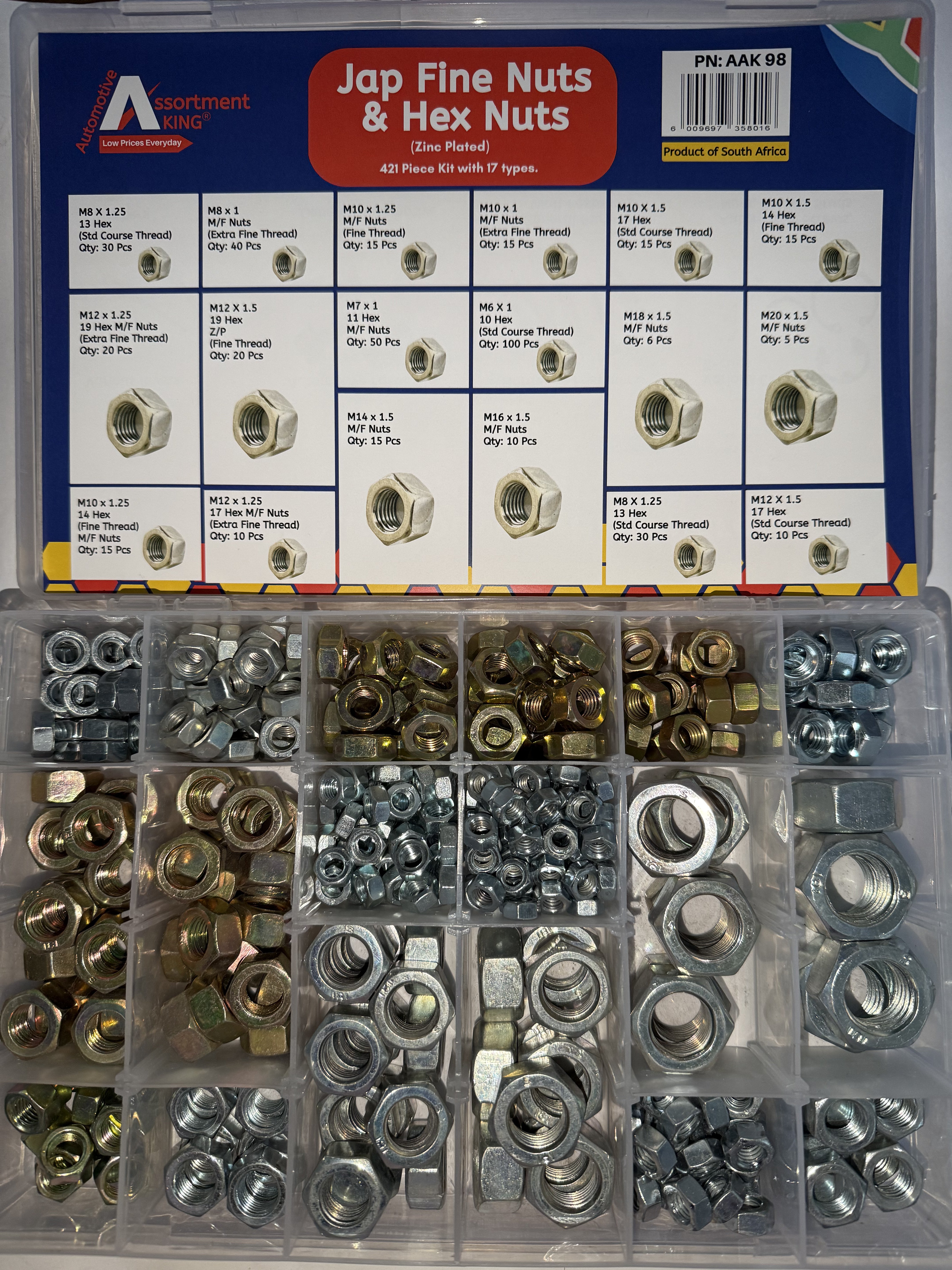 Jap Fine Nuts & Hex Nuts (Zinc Plated) 421 PCS | Large Box