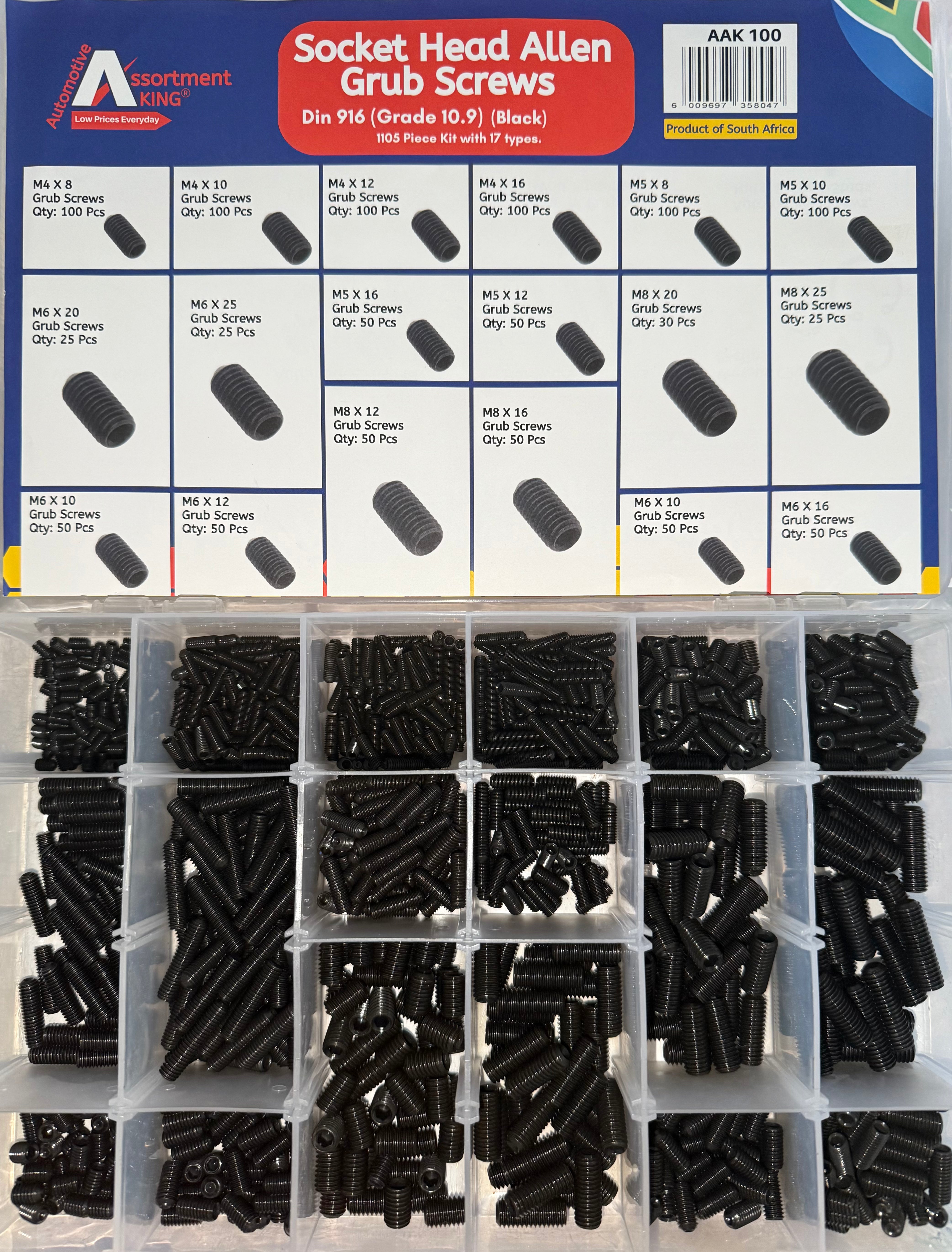 Socket Head Allen Grub Screws - Din 916 (Grade 10.9) (Black) 1105 PCS | Large Box