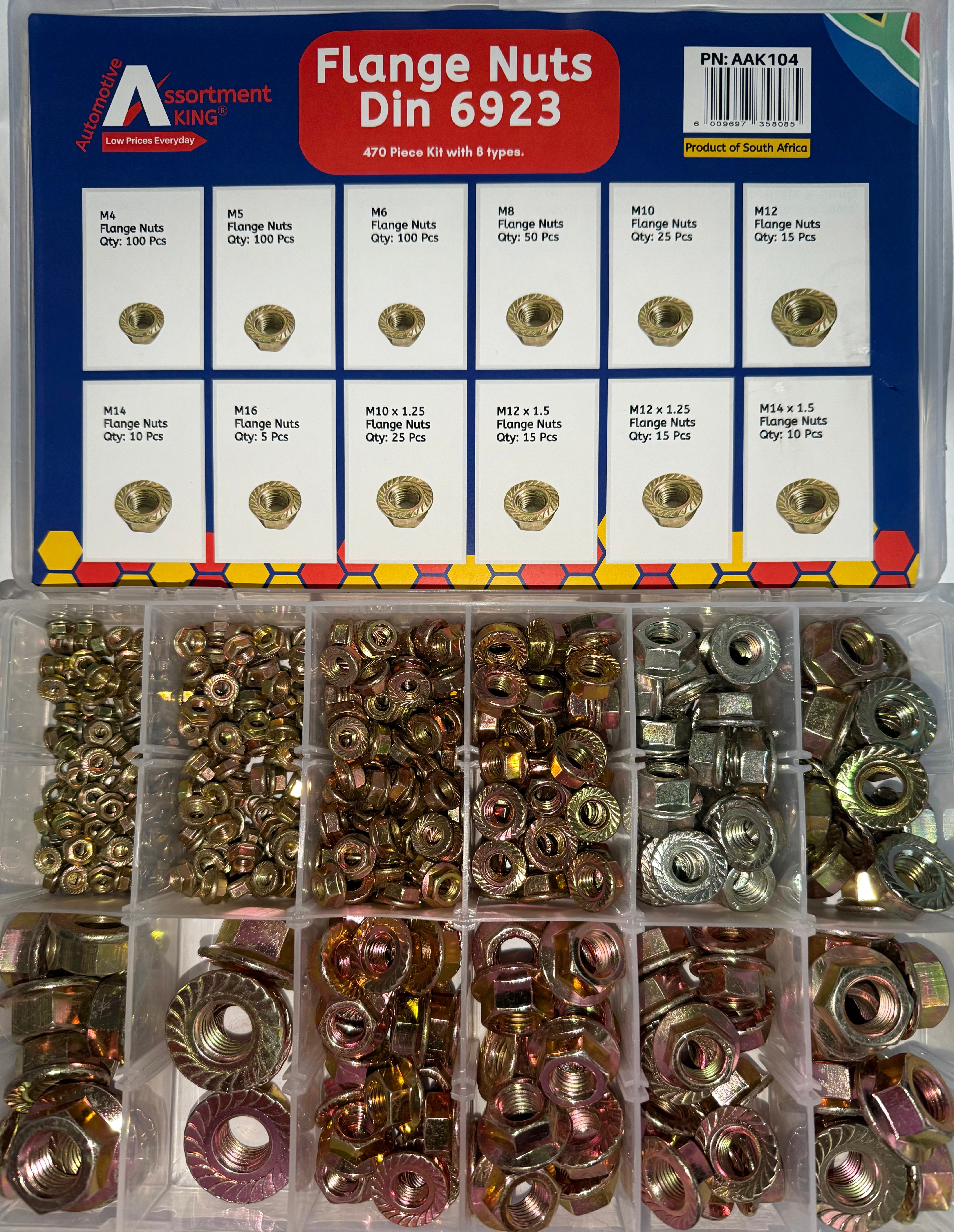 Flange Nuts Din 6923 (Zinc-Plated Steel) 470 PCS | Large Box