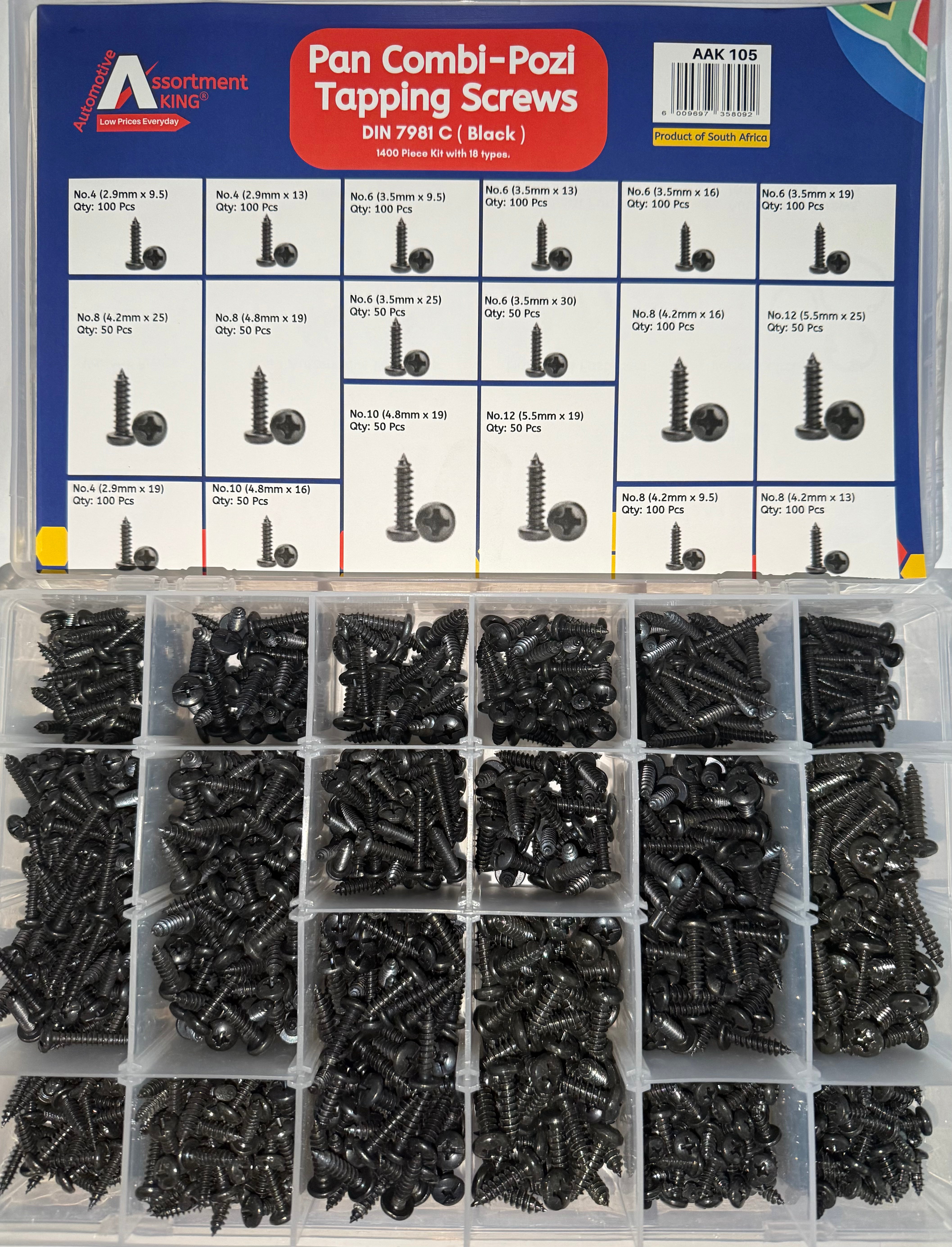 Pan Combi-Pozi Tapping Screws - Din 7981 C (Black) 1400 PCS| Large Box