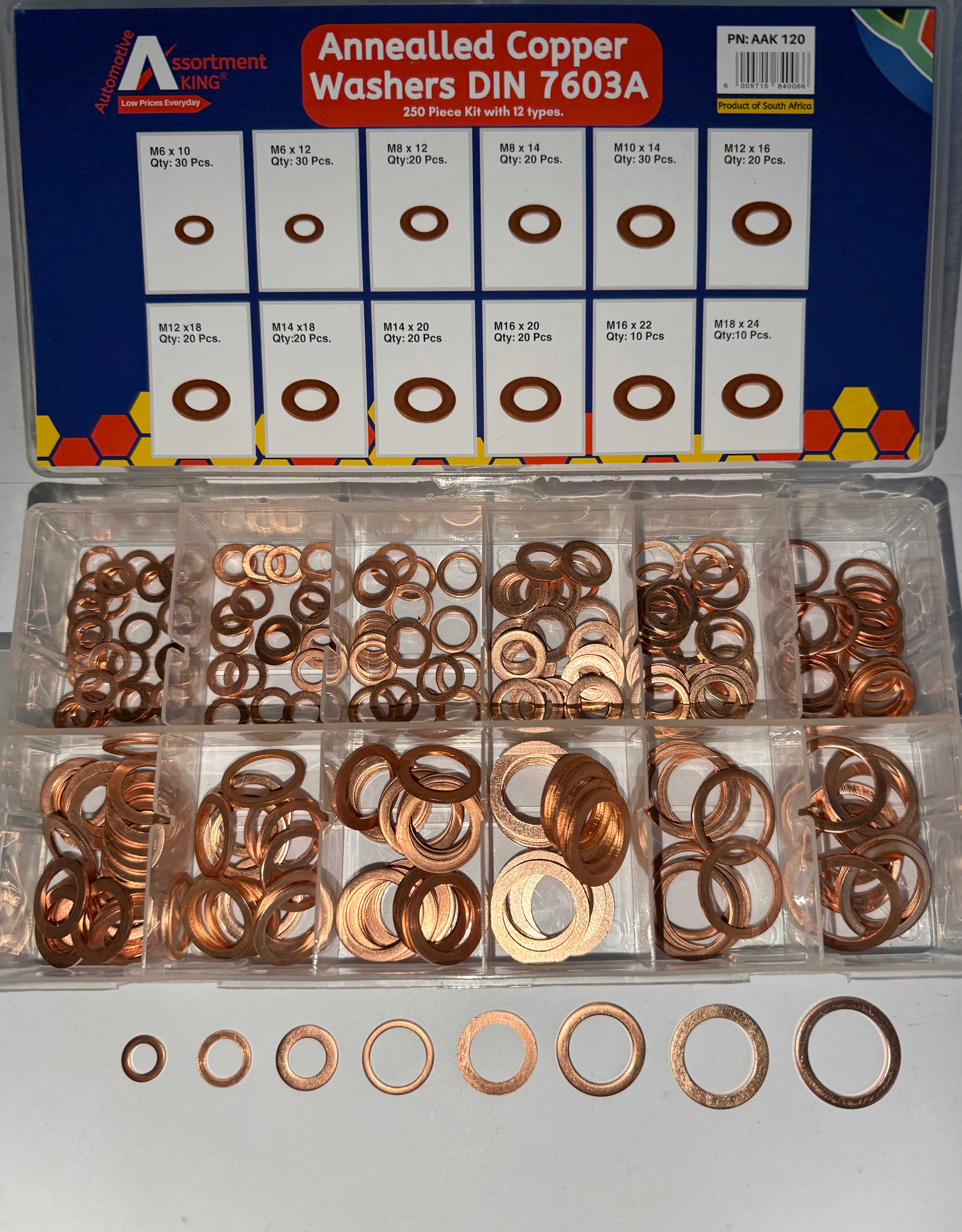 Annealled Copper Washers - Din 7603A 250 Piece Kit, 12 Types, 250 PCS| Large Box