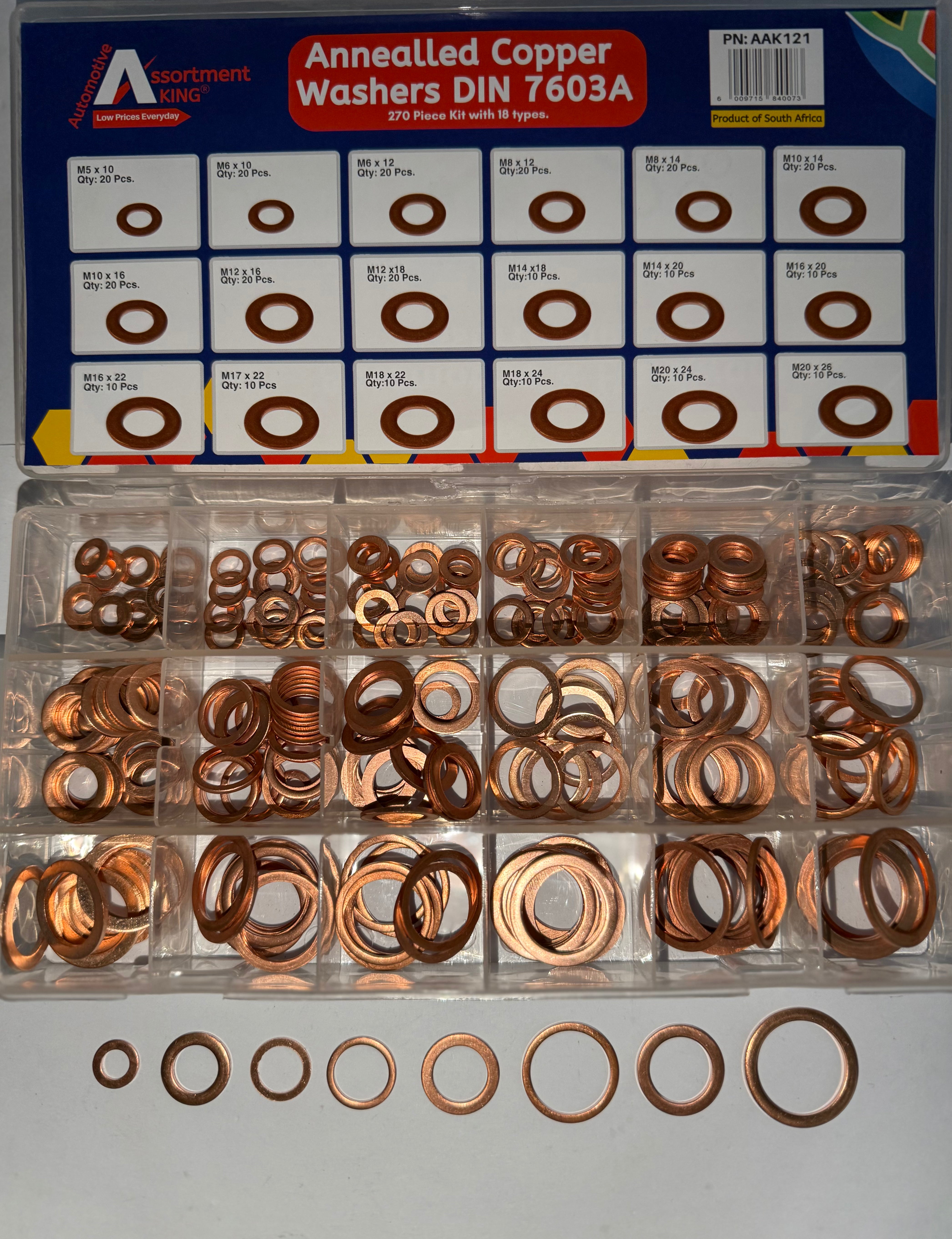 Annealled Copper Washers - Din 7603A 270 Piece Kit, 18 Types 270 PCS | Large Box