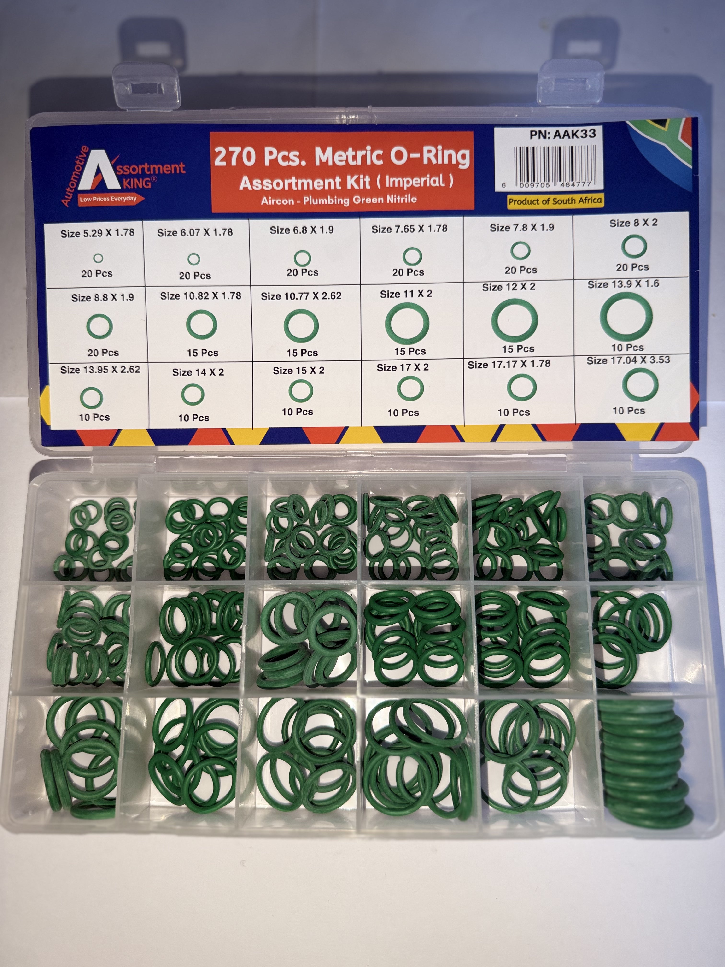 Metric O-Ring Assortment Kit – Green Nitrile (270PCS, 18 Types)