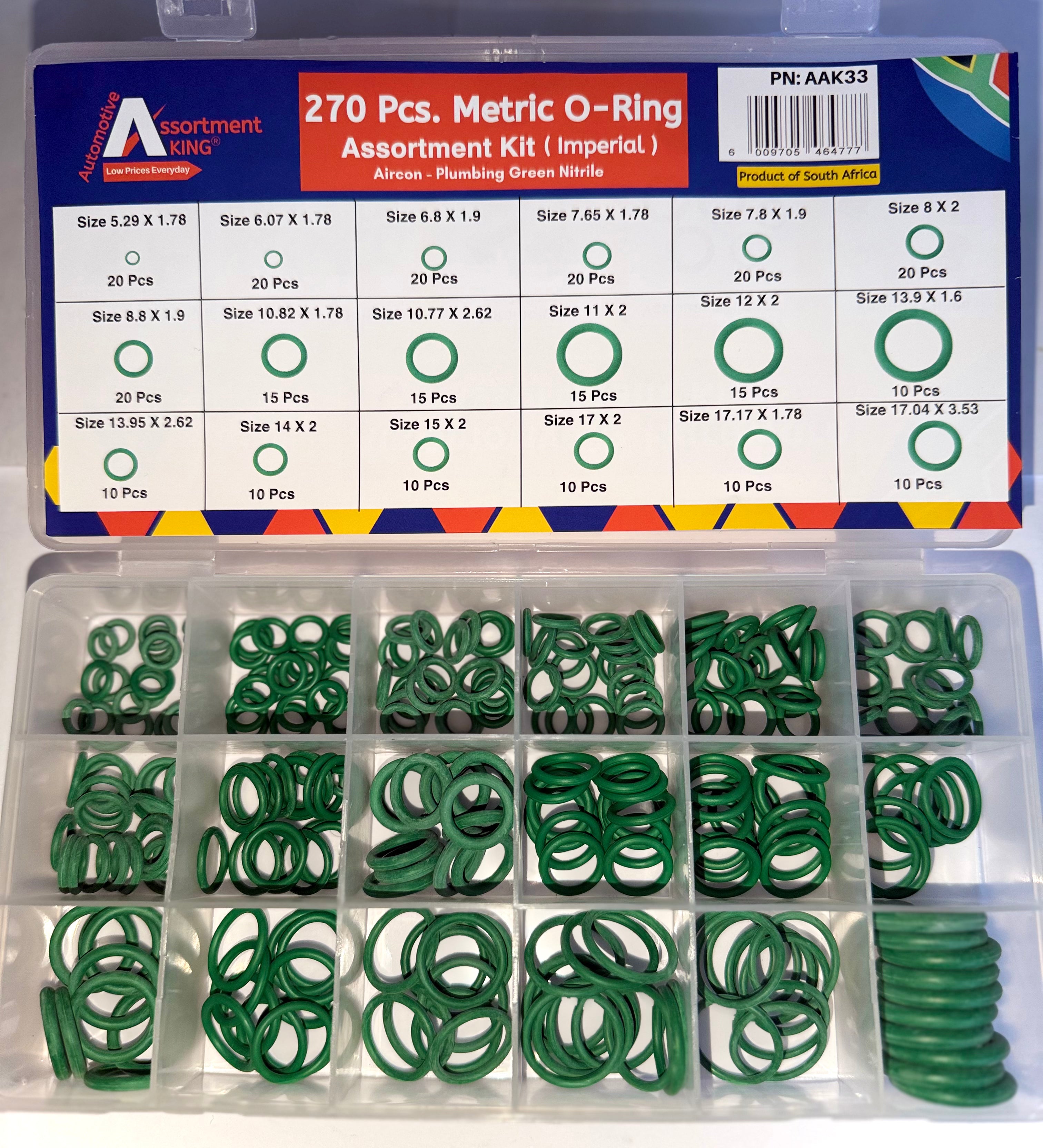 Metric O-Ring Assortment Kit – Green Nitrile (270PCS, 18 Types)